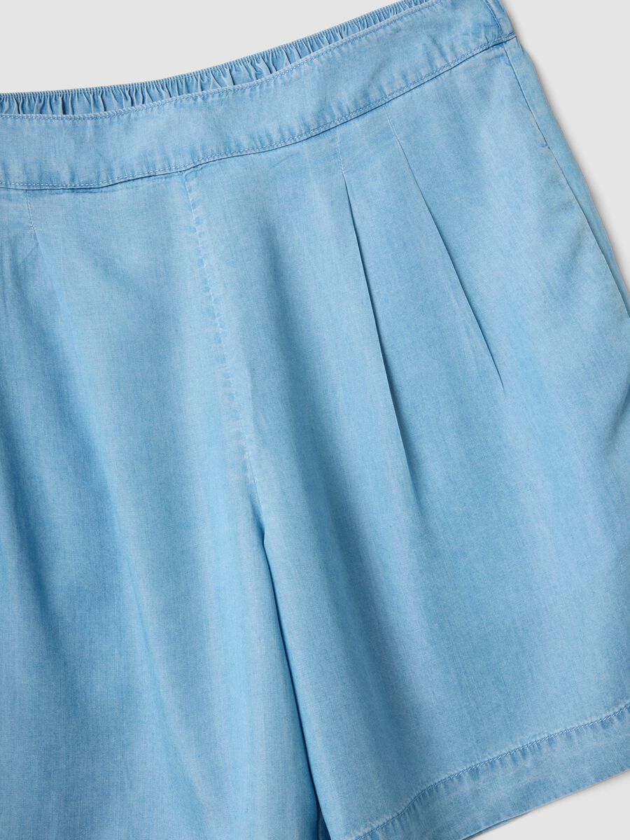 Light blue pure lyocell shorts with elasticated waist, relaxed fit_5
