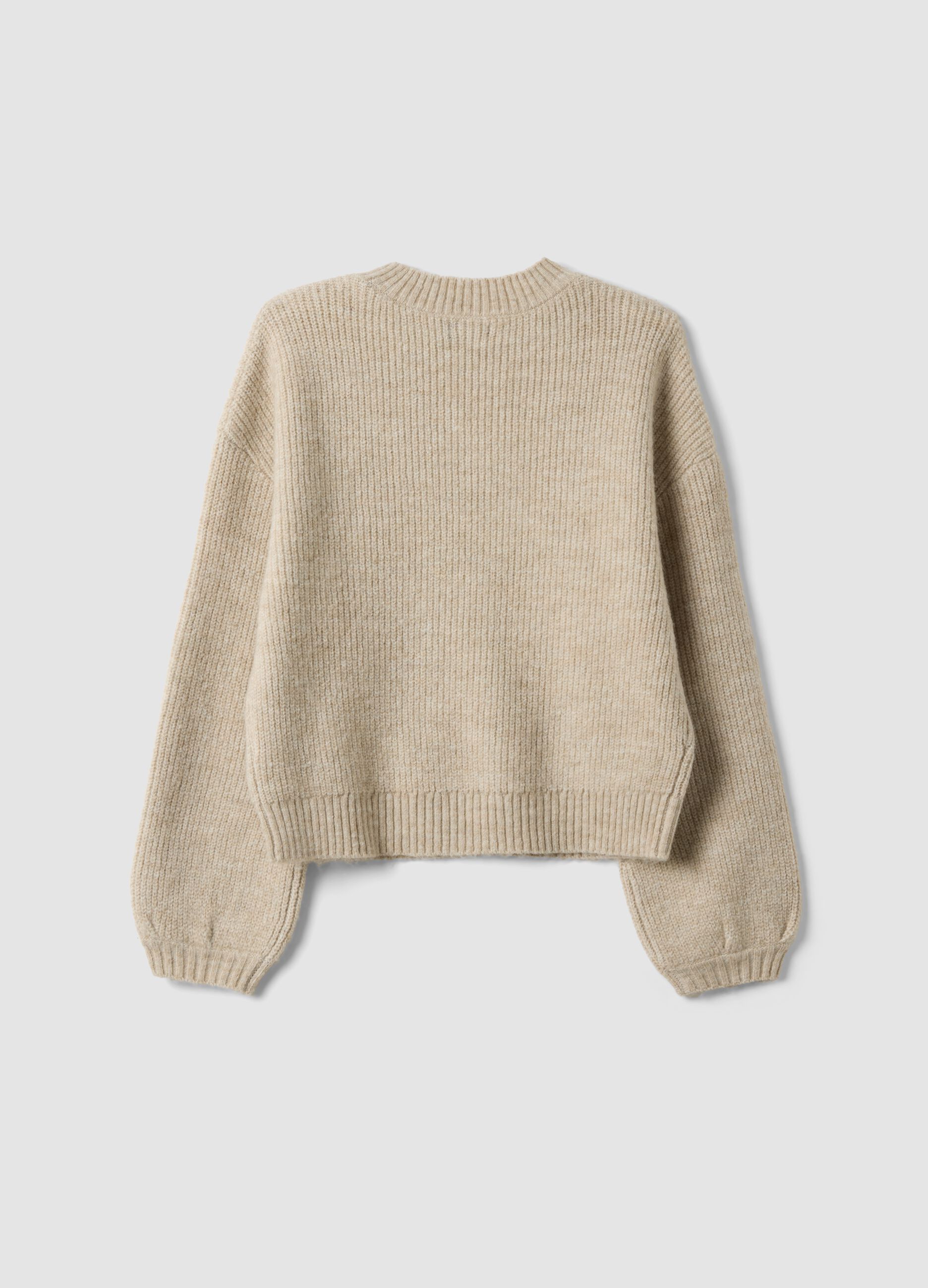 Maglione beige m&eacute;lange in lana elasticizzata