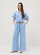 Hellblaue Wide-Leg-Hose aus reinem Leinen mit elastischem Bund_0