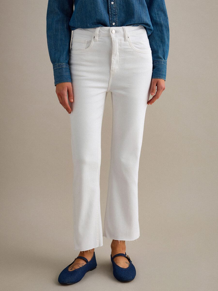 White Stretch Cotton Flare Jeans_1