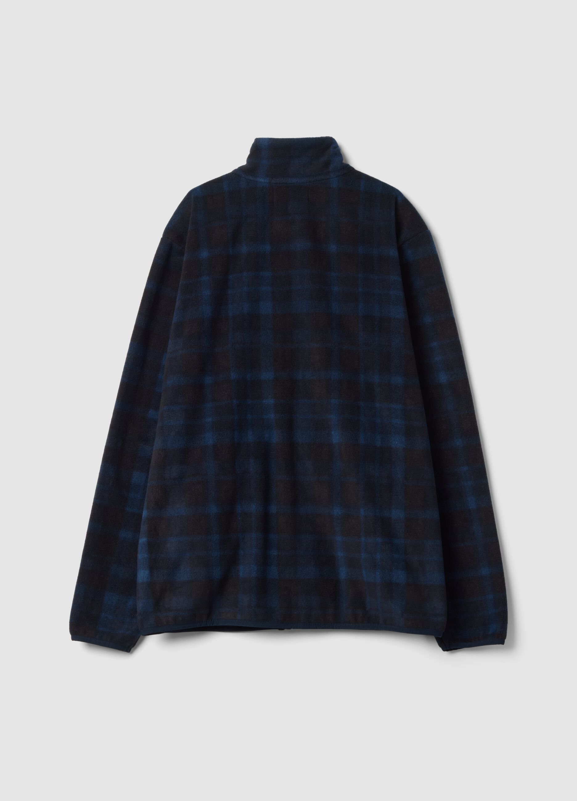Blue checked fleece sweatshirt with collar, regular fit