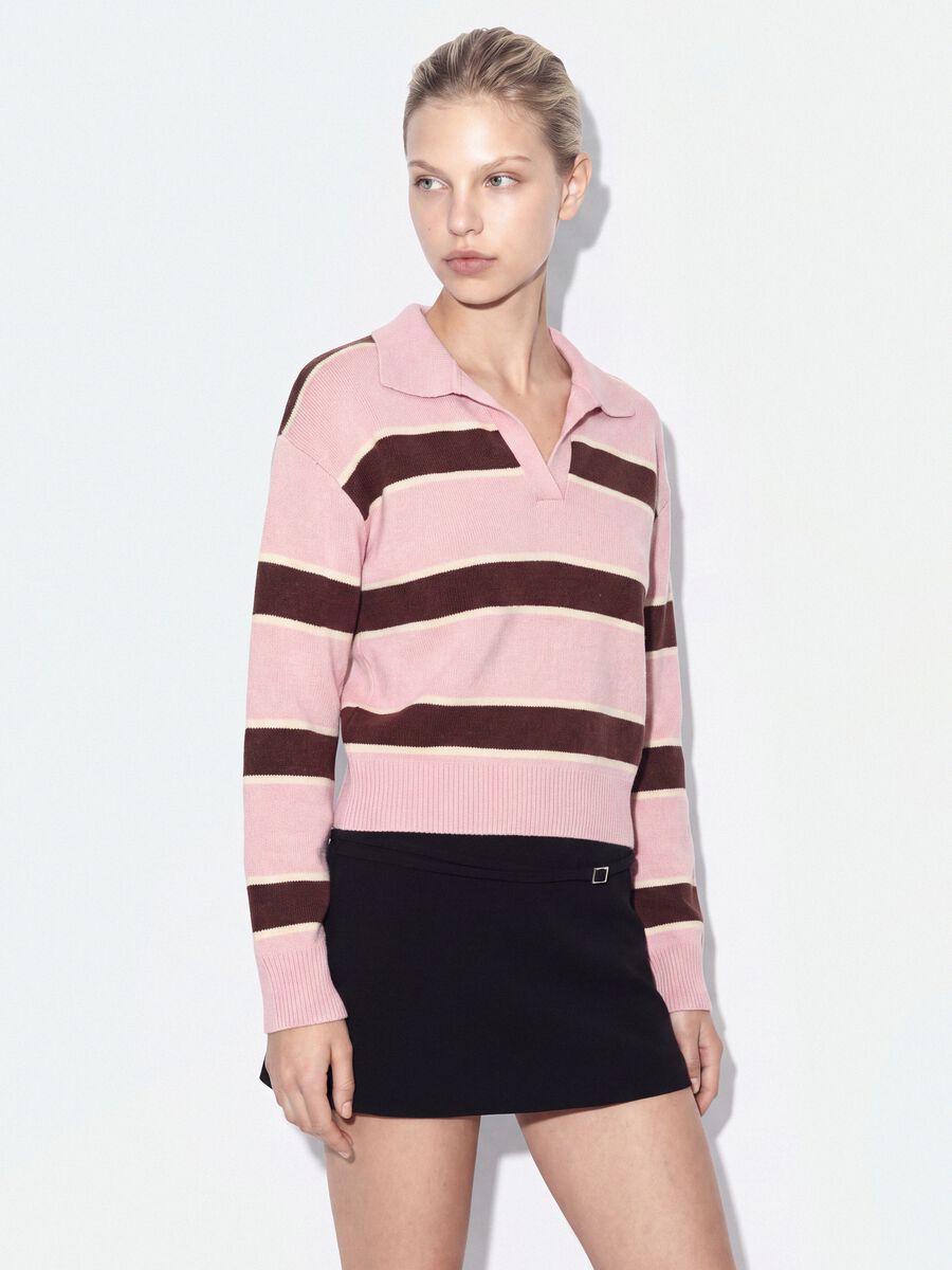 Pink striped viscose-blend polo-collar jumper, regular fit_0
