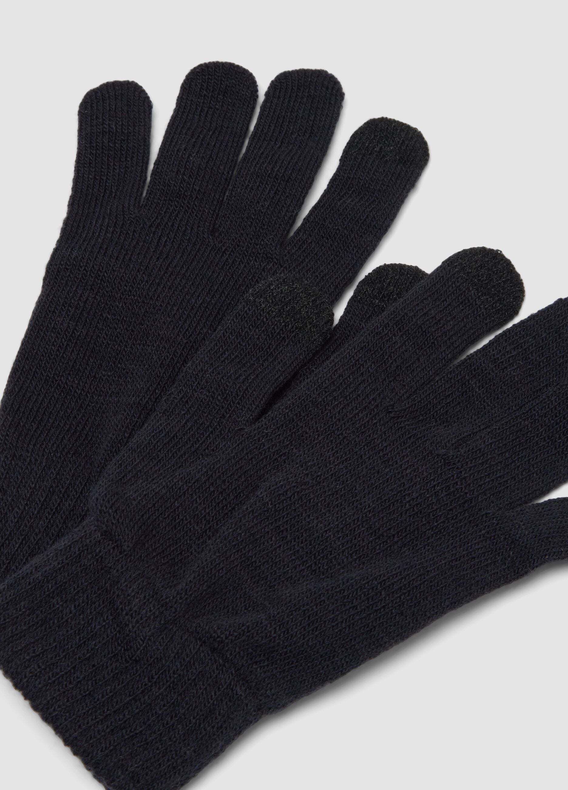 Blue knitted stretch-fabric gloves