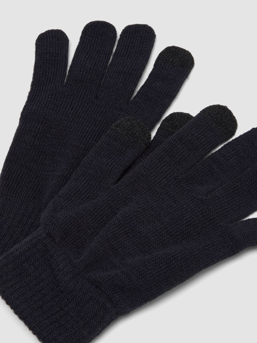 Blaue Handschuhe aus elastischem Strickstoff_2