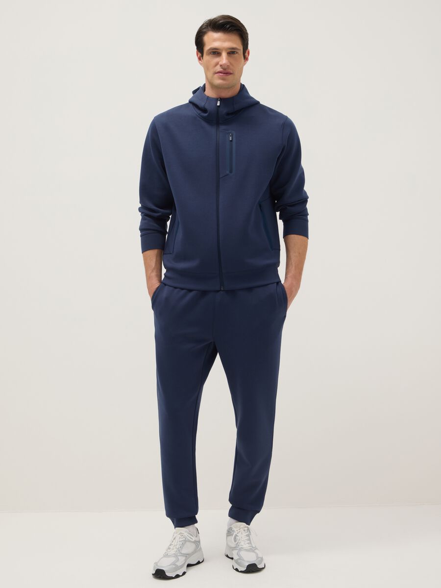 Blue Regular Fit Hooded Sweatshirt with Front Zip Neck_1