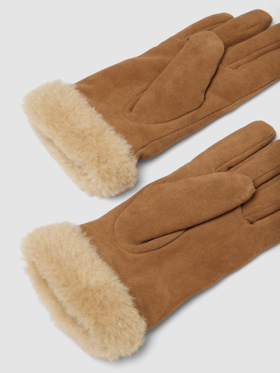 Brown genuine leather gloves with soft cuff_1
