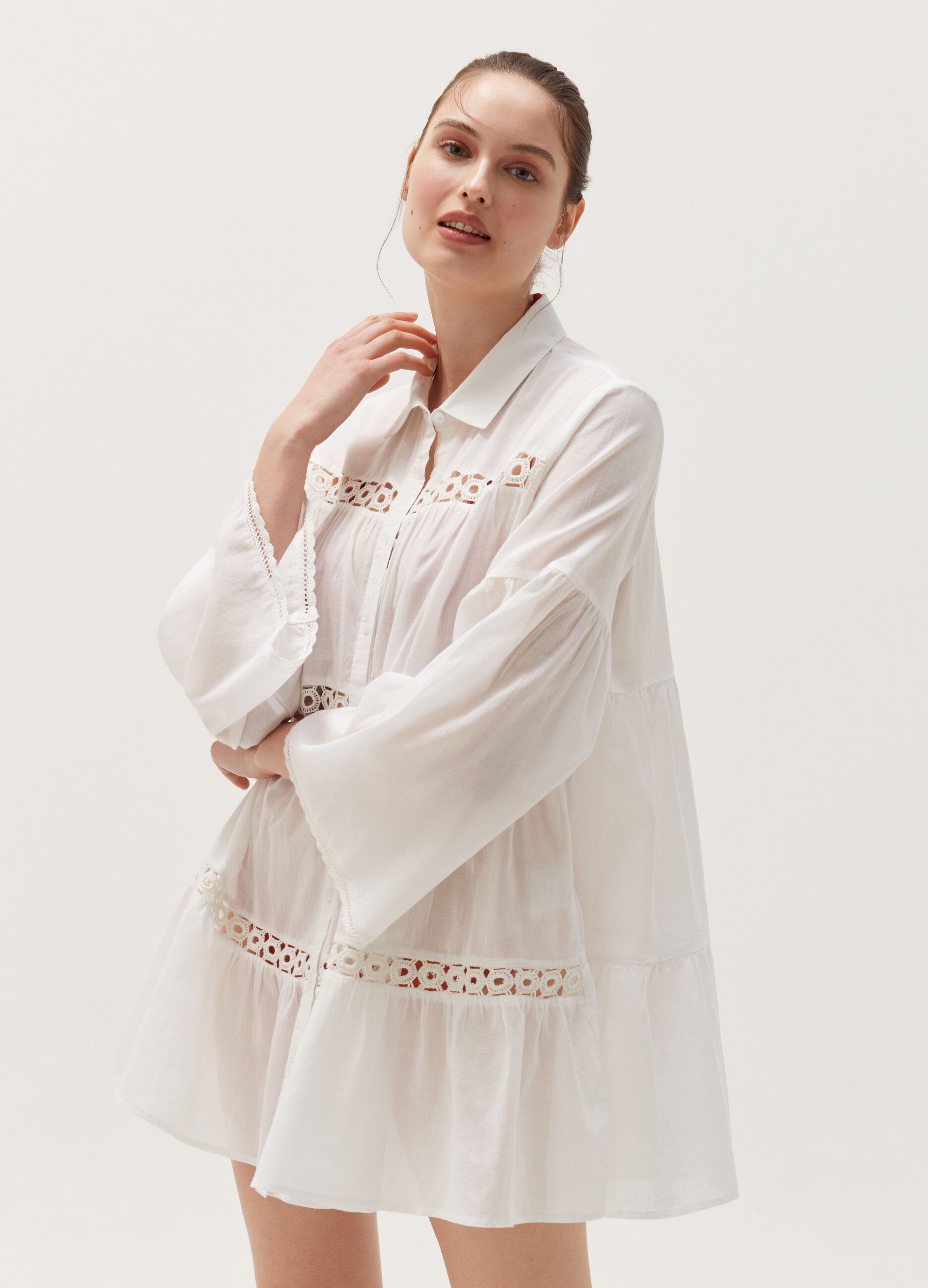 Cover-up shirt with lace inserts