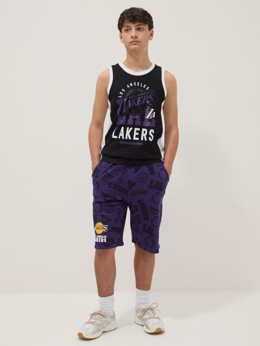 Purple pure cotton Bermuda shorts with elasticated waist_0