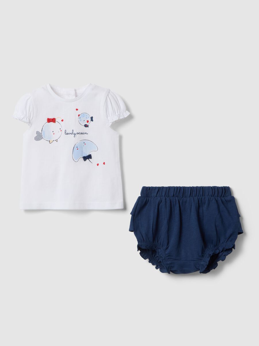 Baby girl's pure white and blue cotton set with ruffles_0