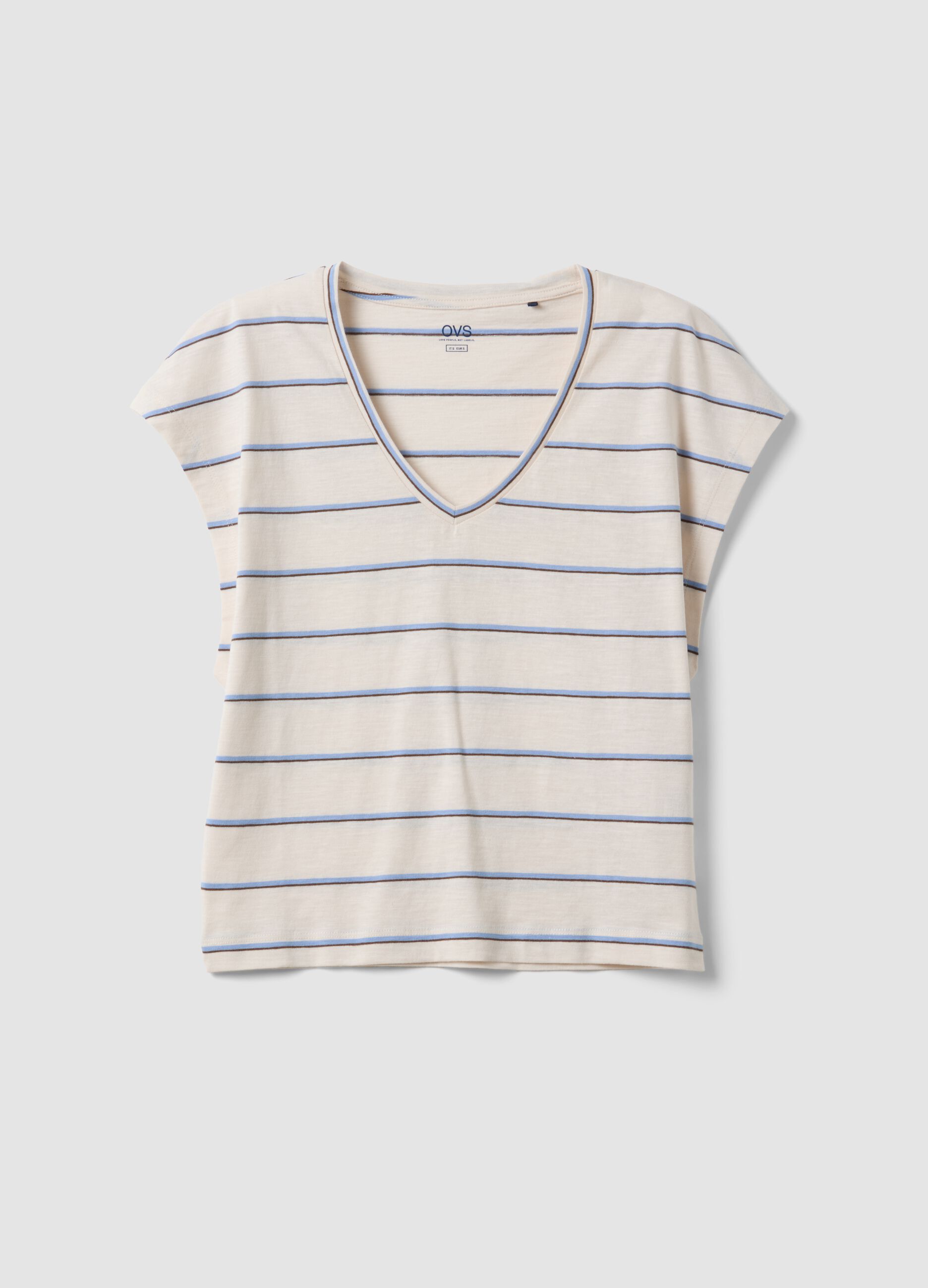 Beige pure cotton striped T-shirt