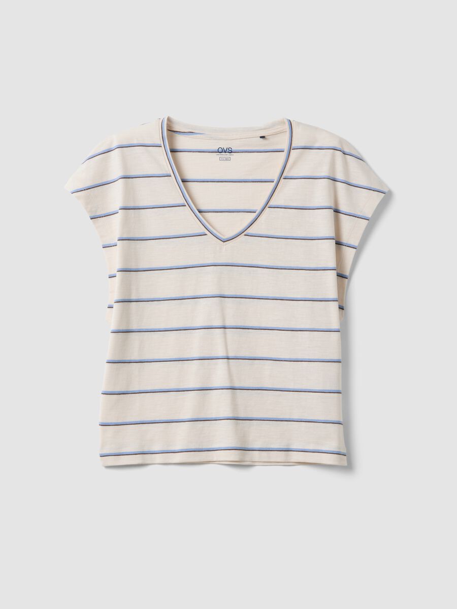 Camiseta beige de algod&oacute;n puro a rayas_4