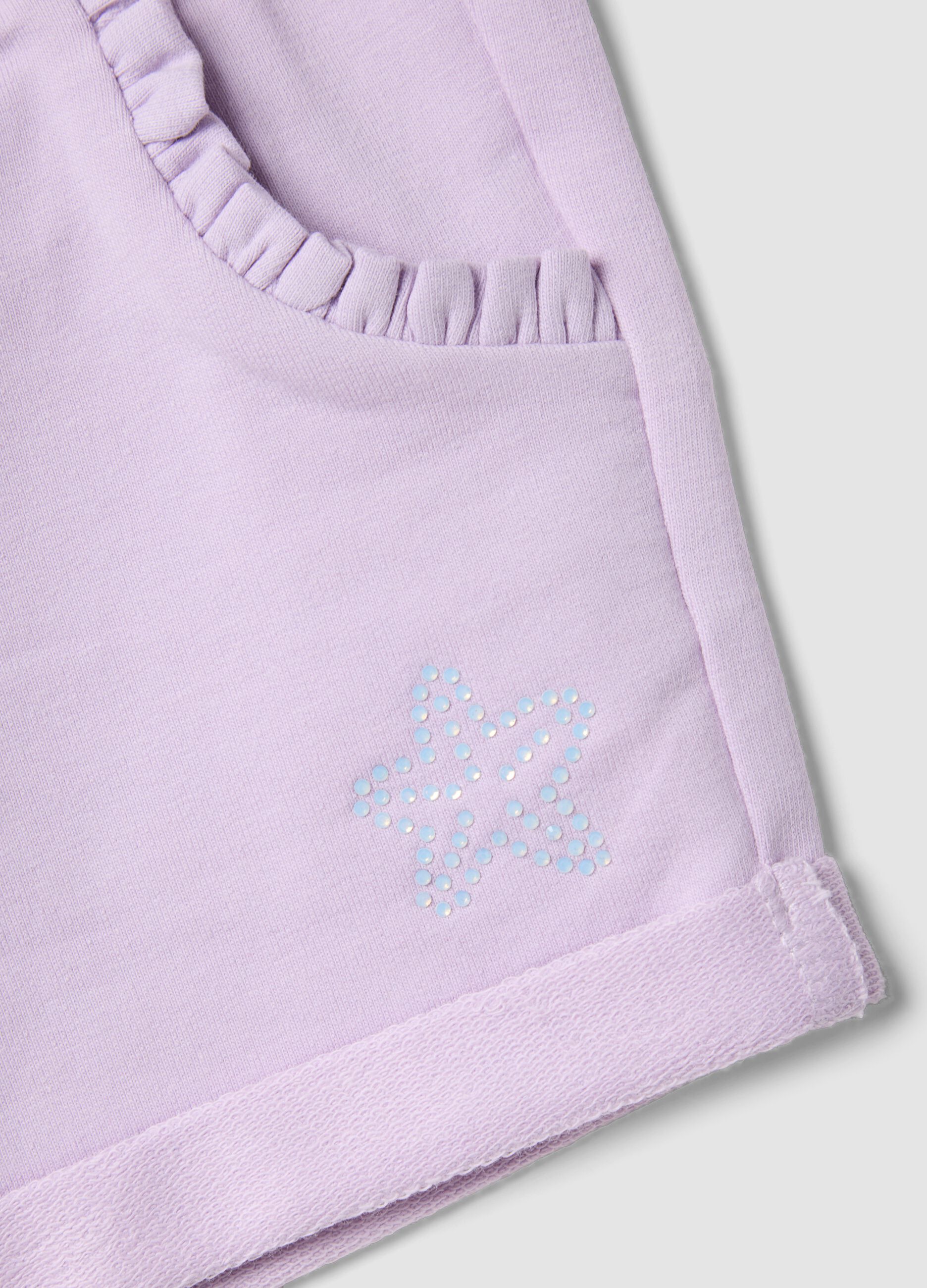 Girls&rsquo; purple stretch cotton shorts with bow