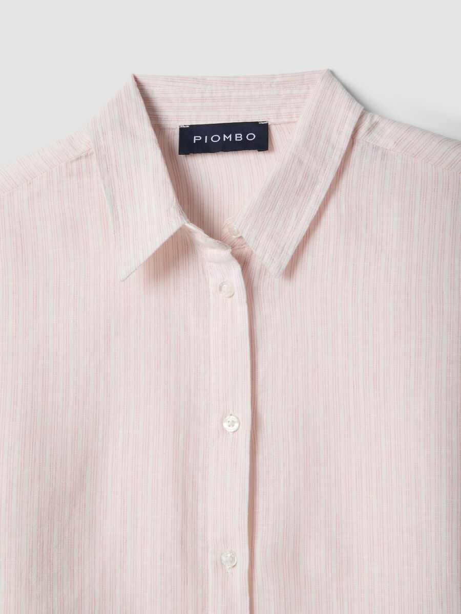 Multicolour striped linen blend regular fit shirt_5