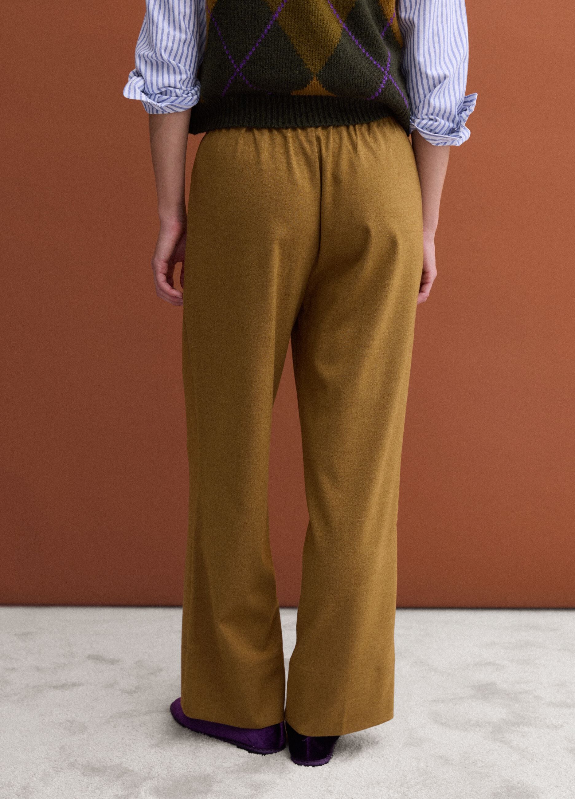 Beige stretch-viscose straight-fit trousers
