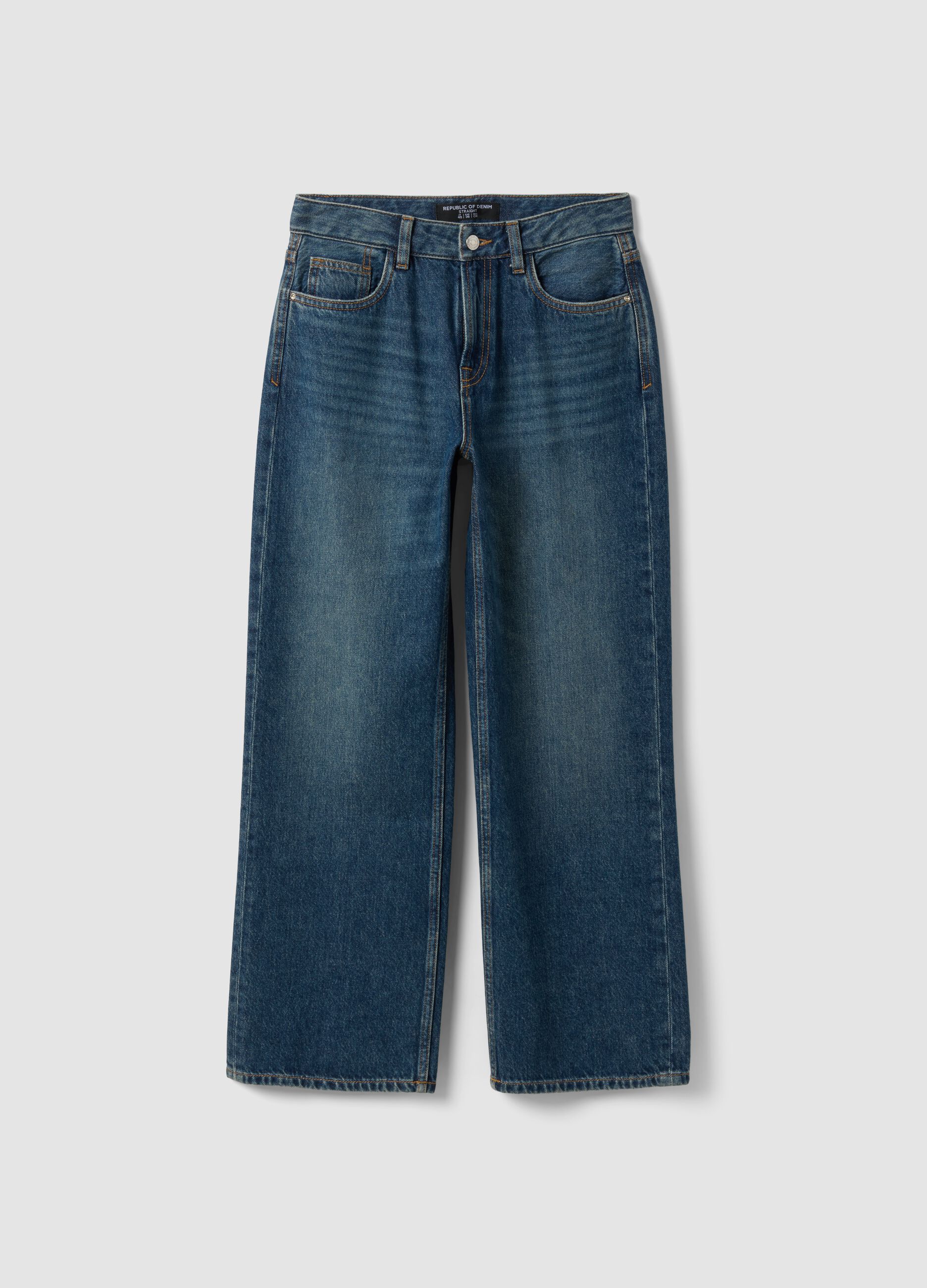 Dark blue pure cotton straight-fit jeans