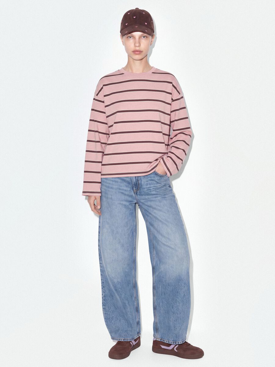Pink pure cotton striped sweatshirt with crew neck, relaxed fit_3