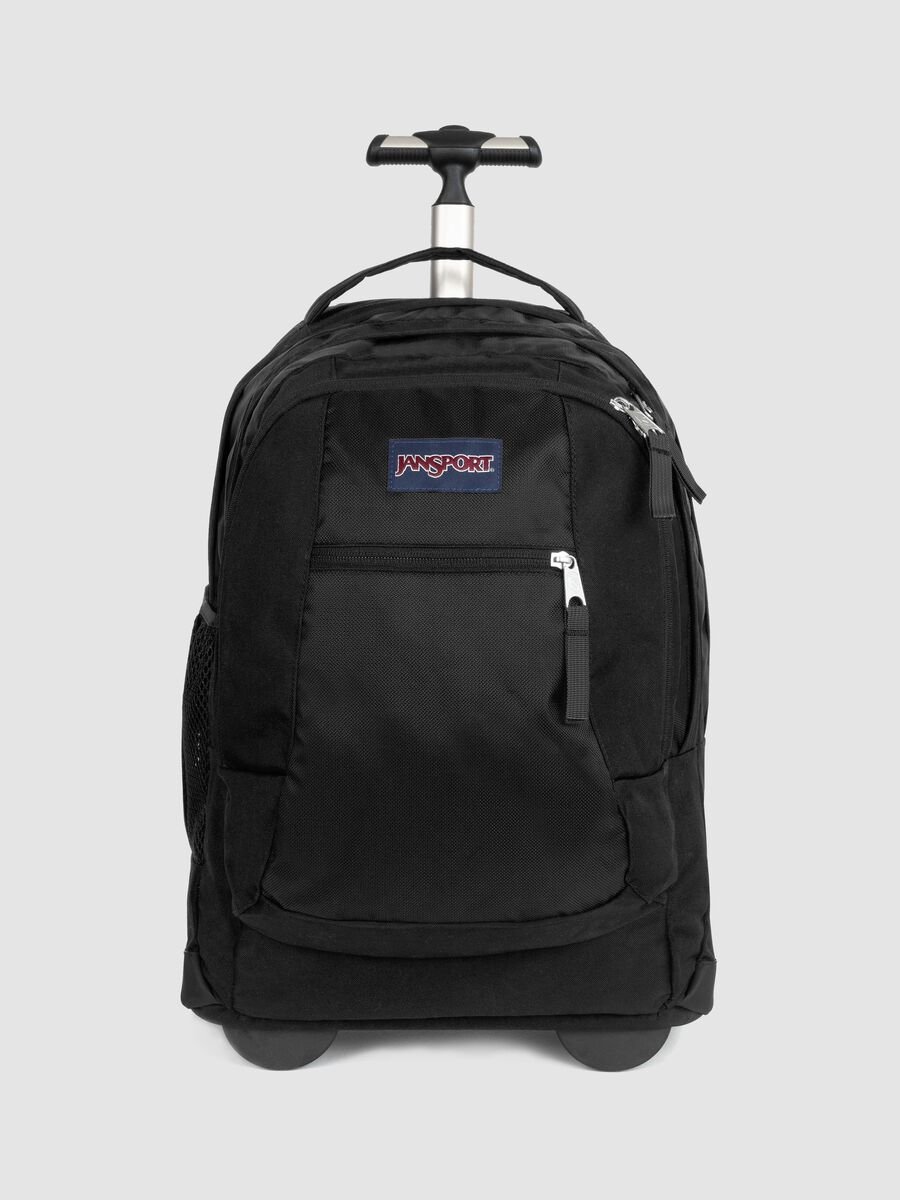Zaino trolley nero con ruote e tasche zip_0