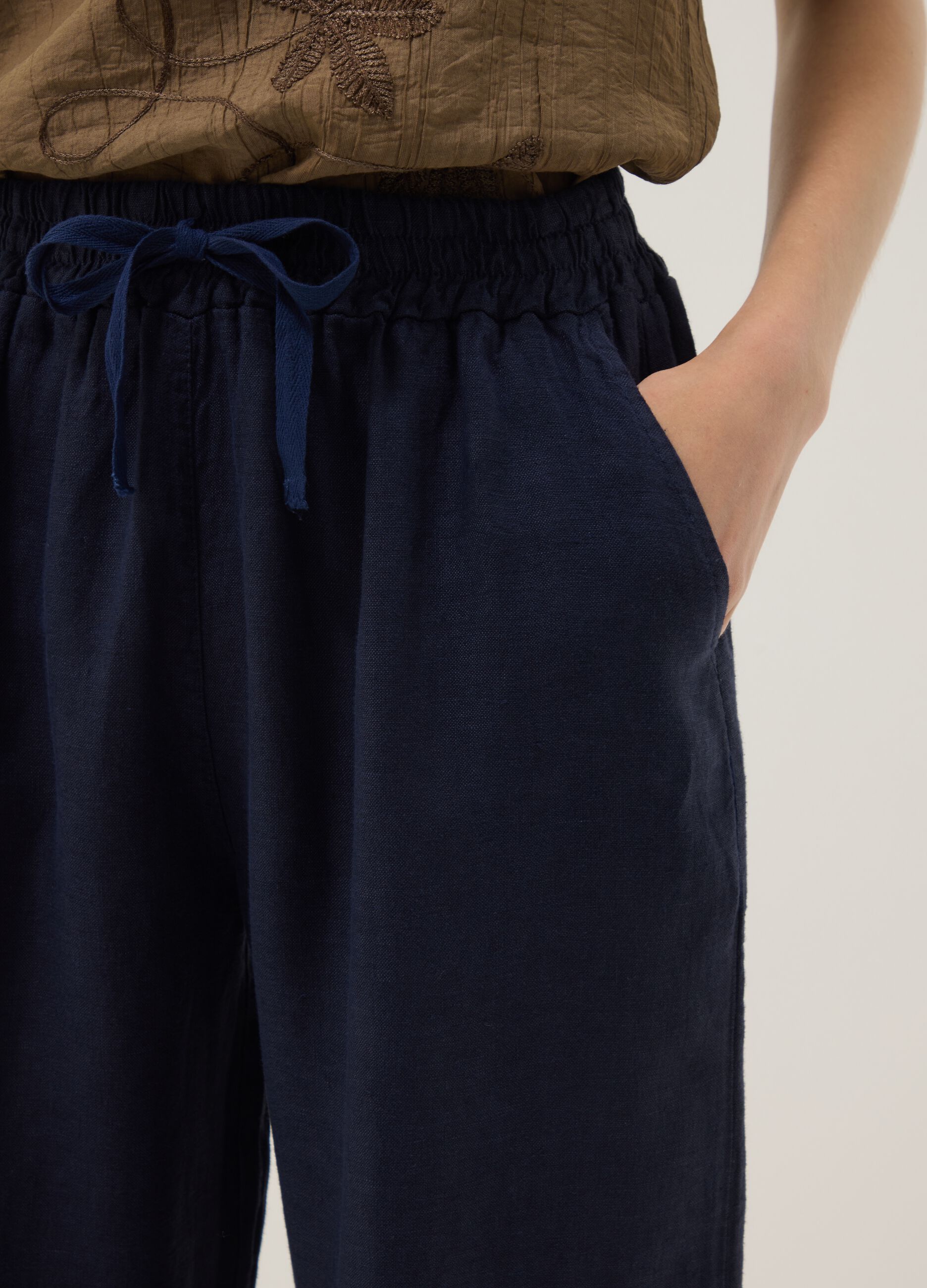 Blue pure linen palazzo trousers