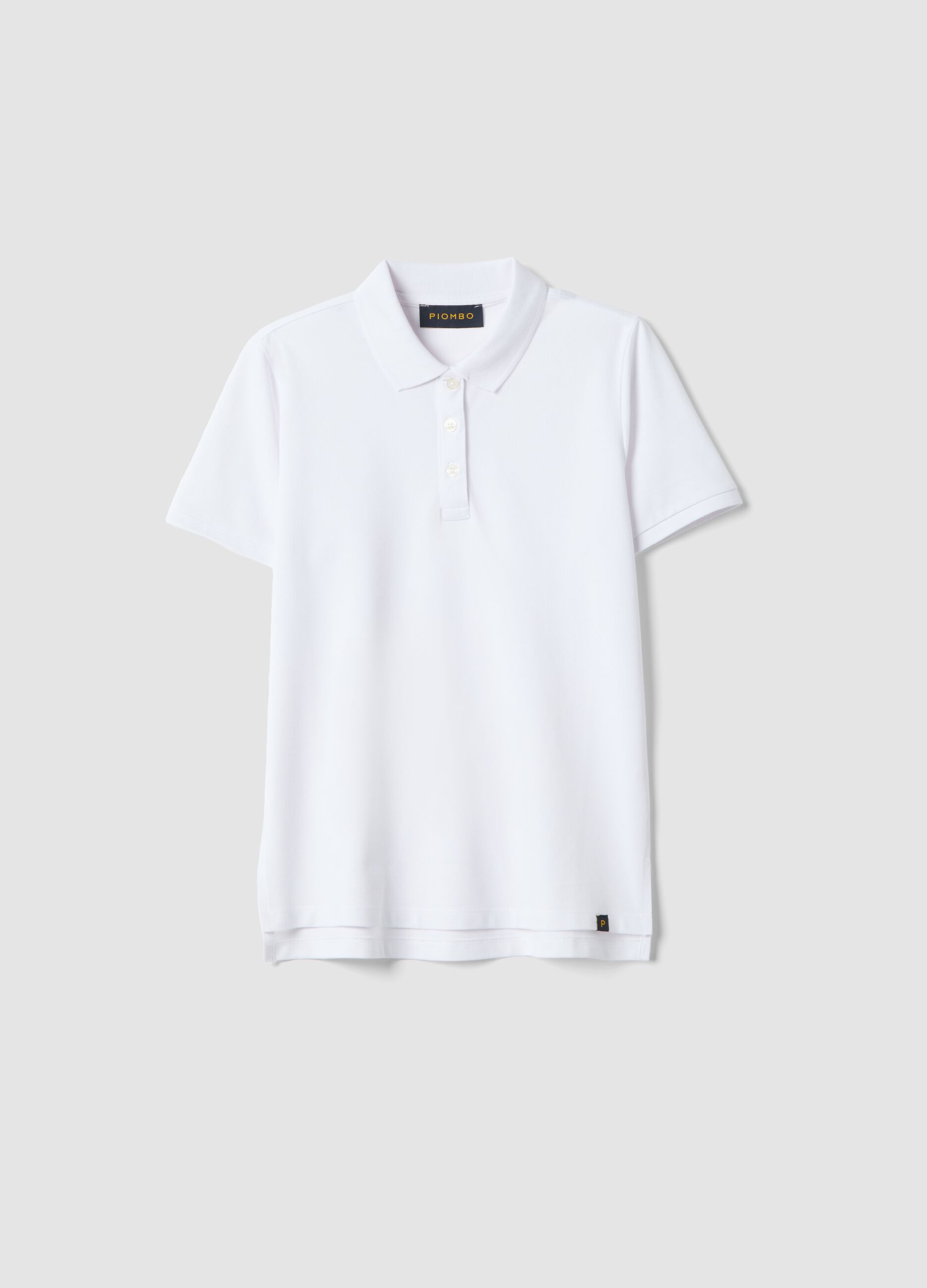 White short-sleeve pure cotton polo shirt, regular fit