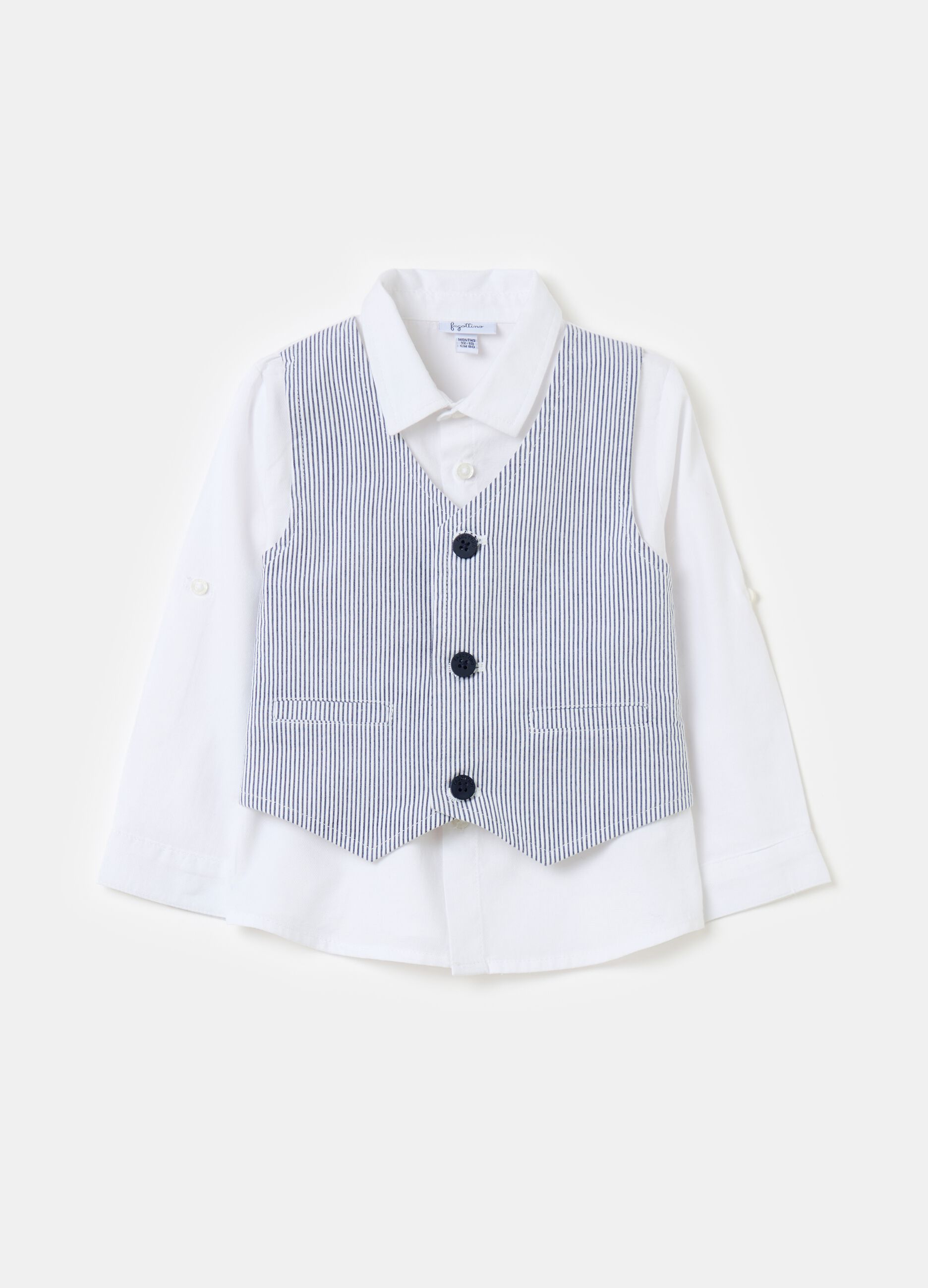 Cotton shirt with striped gilet