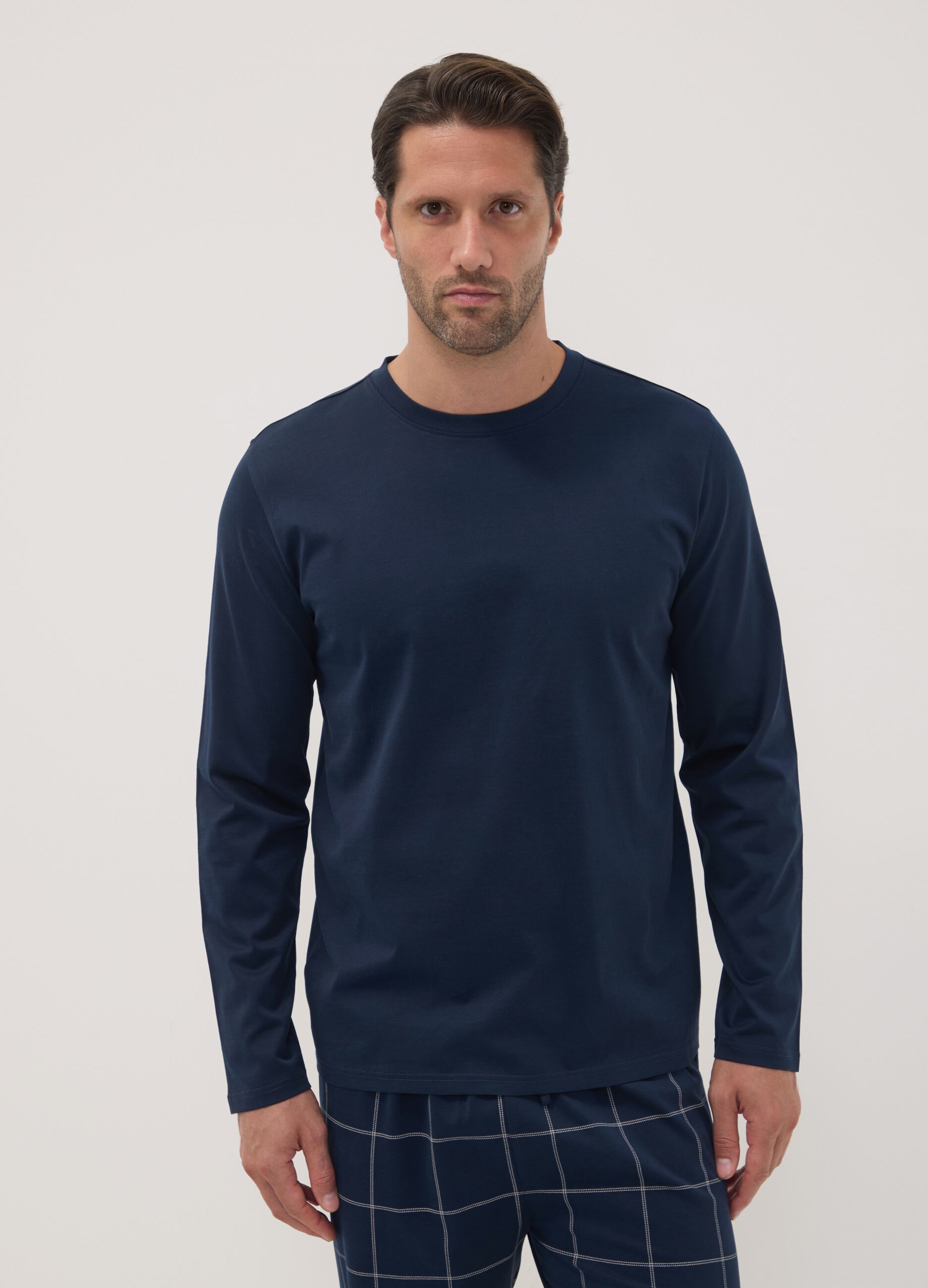 Pigiama blu notte in puro cotone organico con girocollo