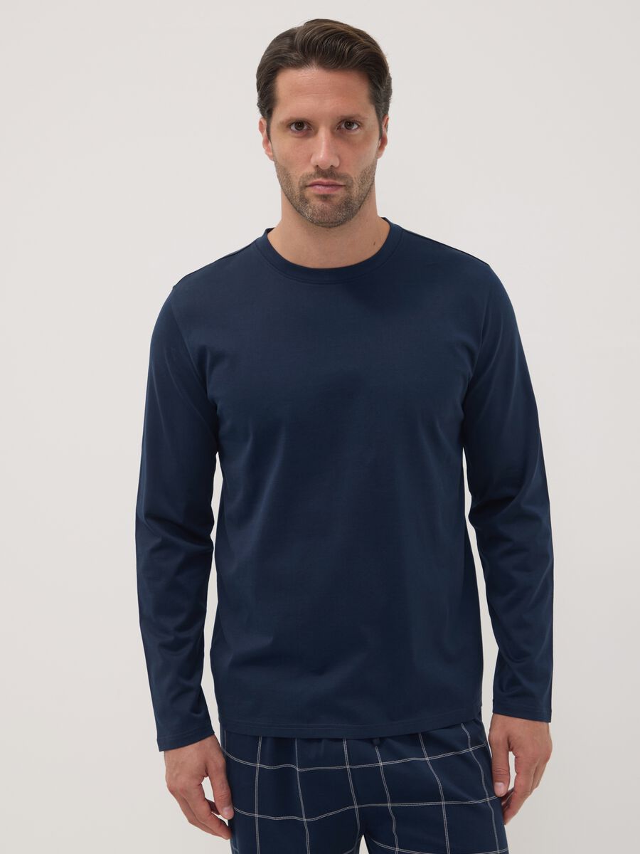 Pigiama blu notte in puro cotone organico con girocollo_1