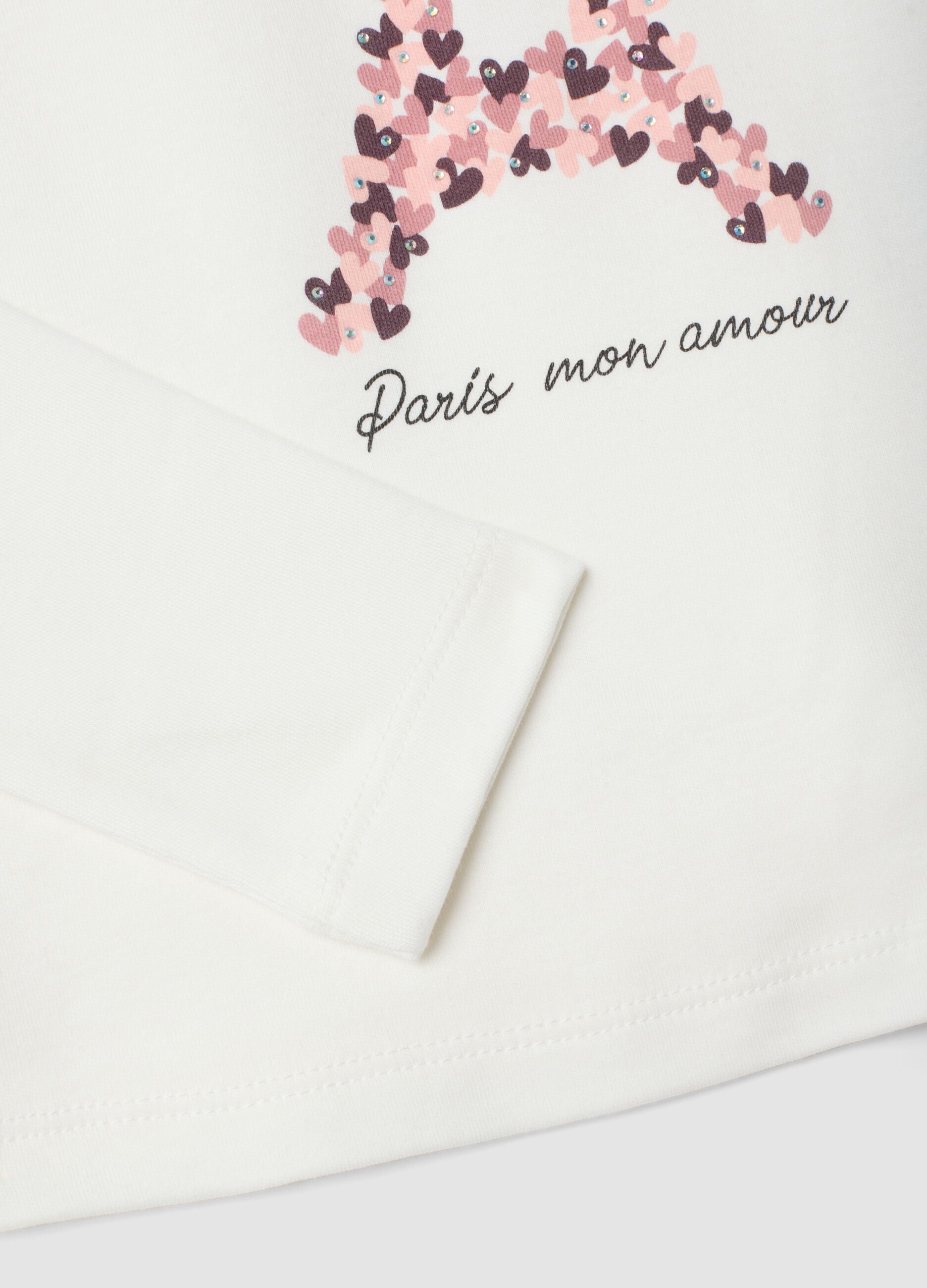 T-shirt bianca con collo rialzato in puro cotone organico con stampa