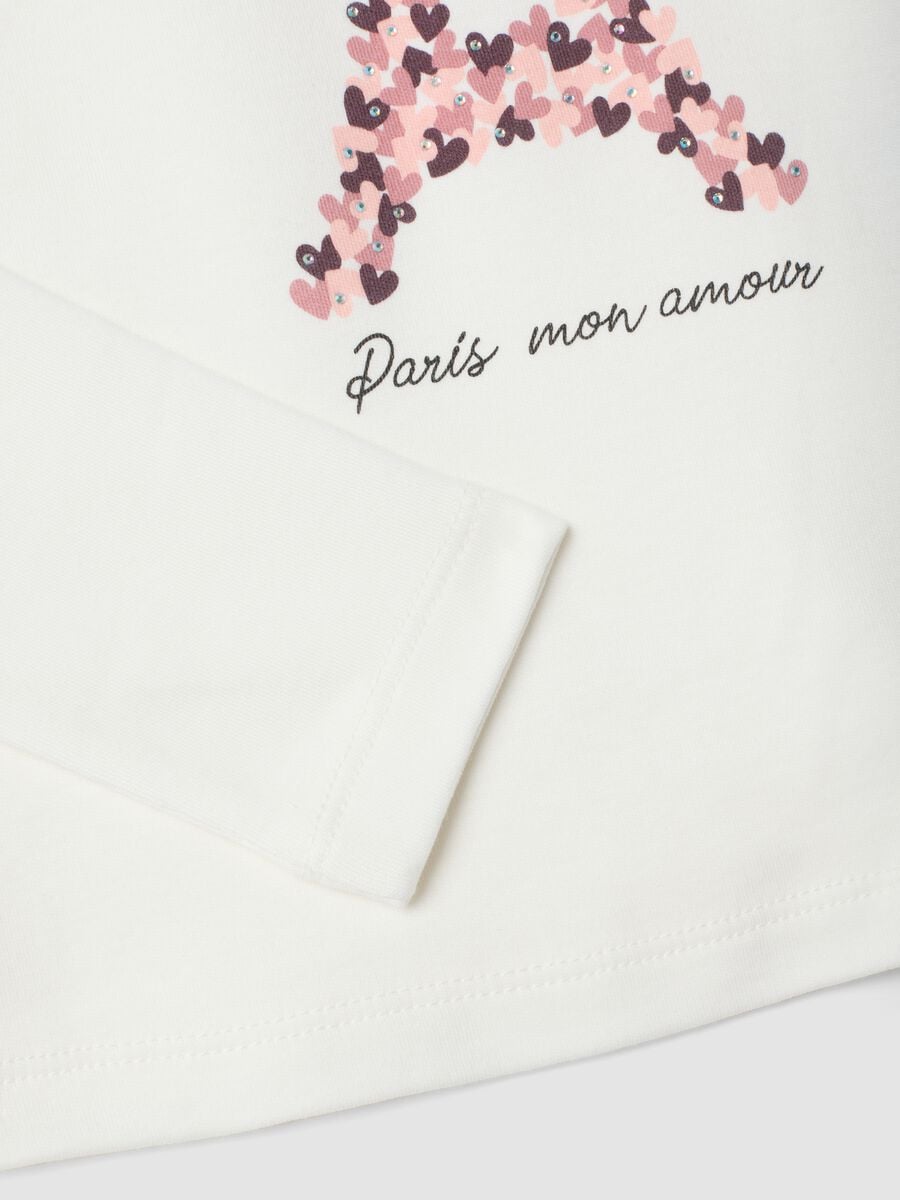 T-shirt bianca con collo rialzato in puro cotone organico con stampa_3