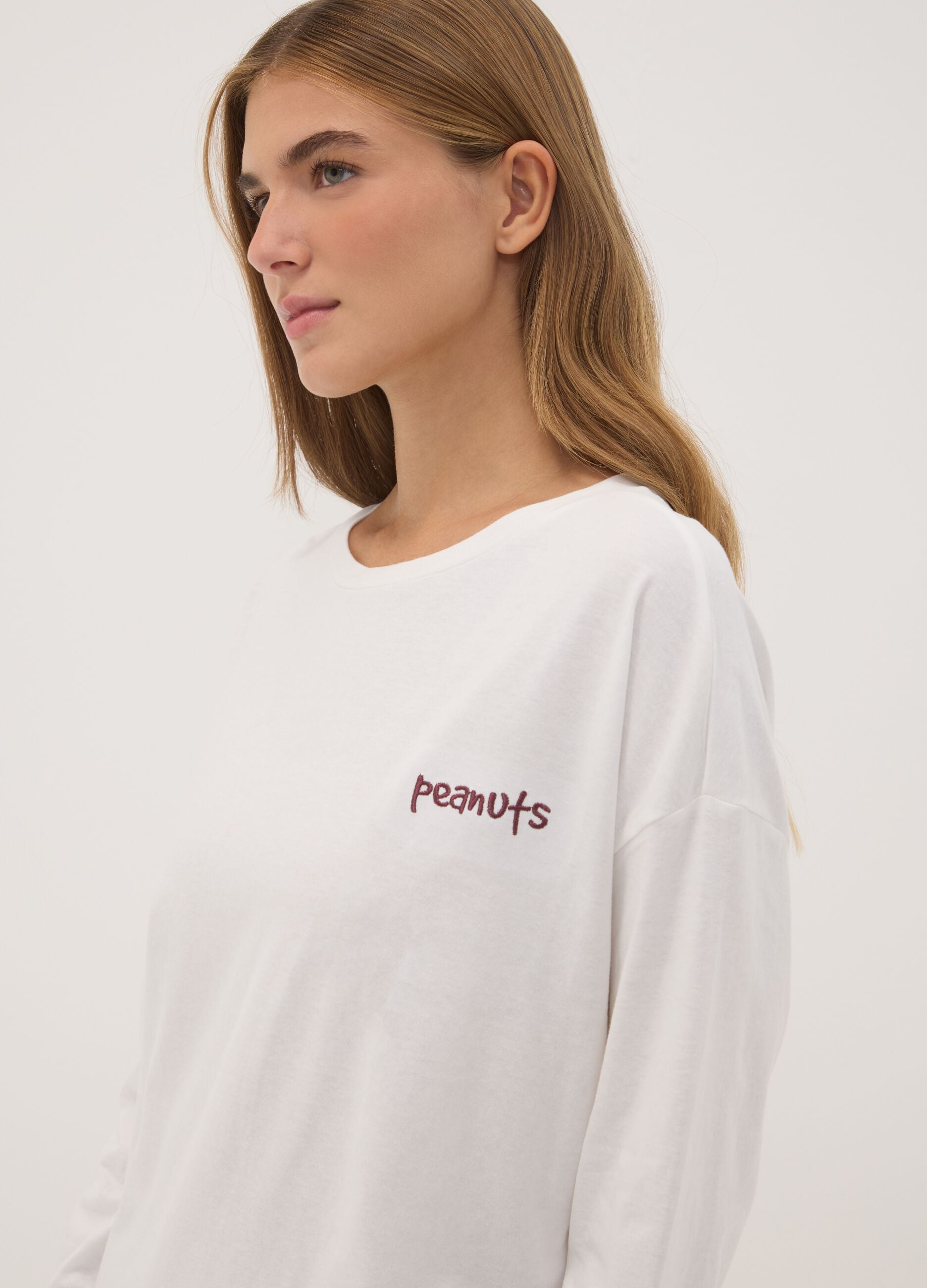 White pure cotton Peanuts print pyjama top
