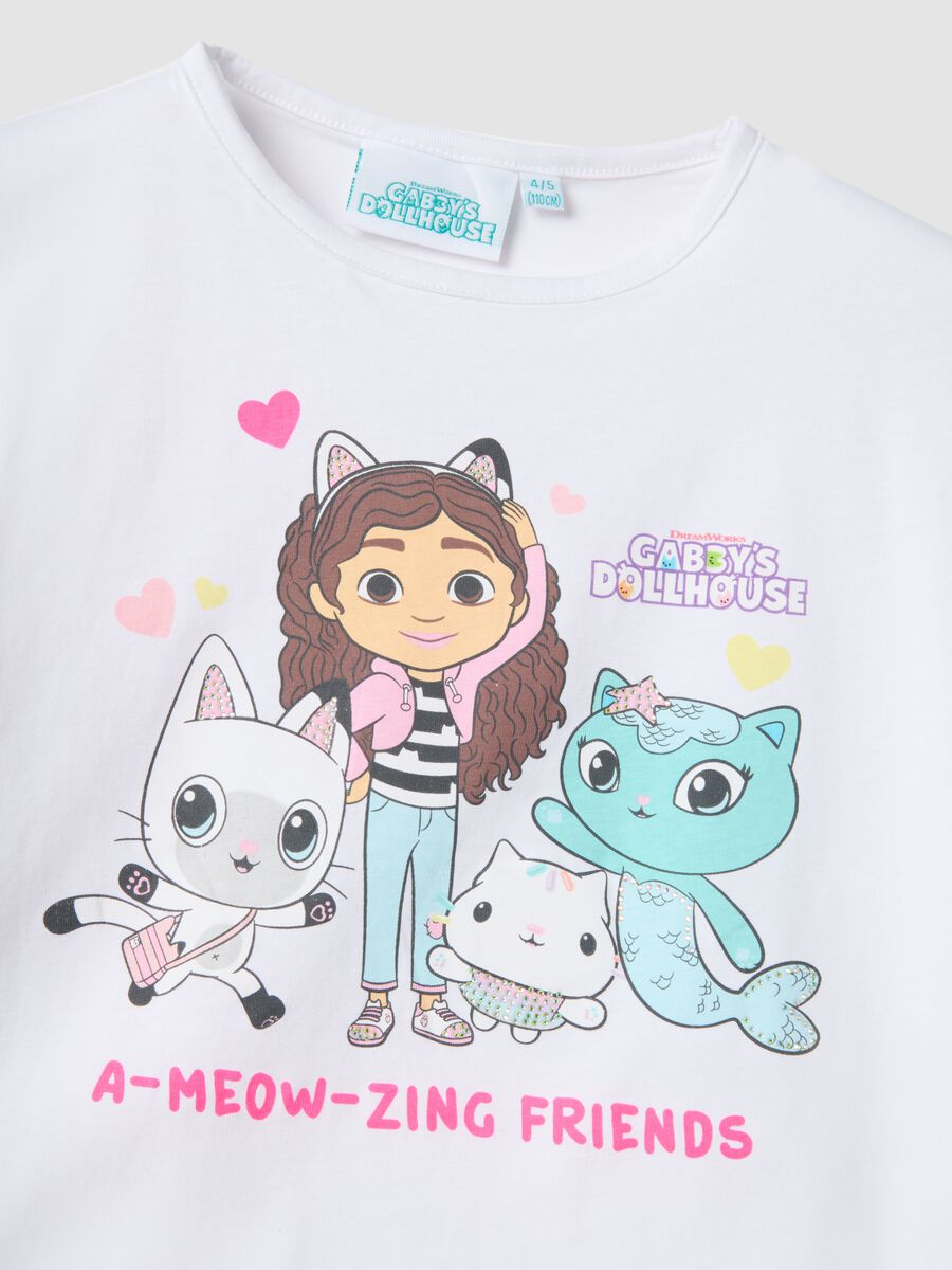 Girls' white stretch cotton T-shirt with print_3