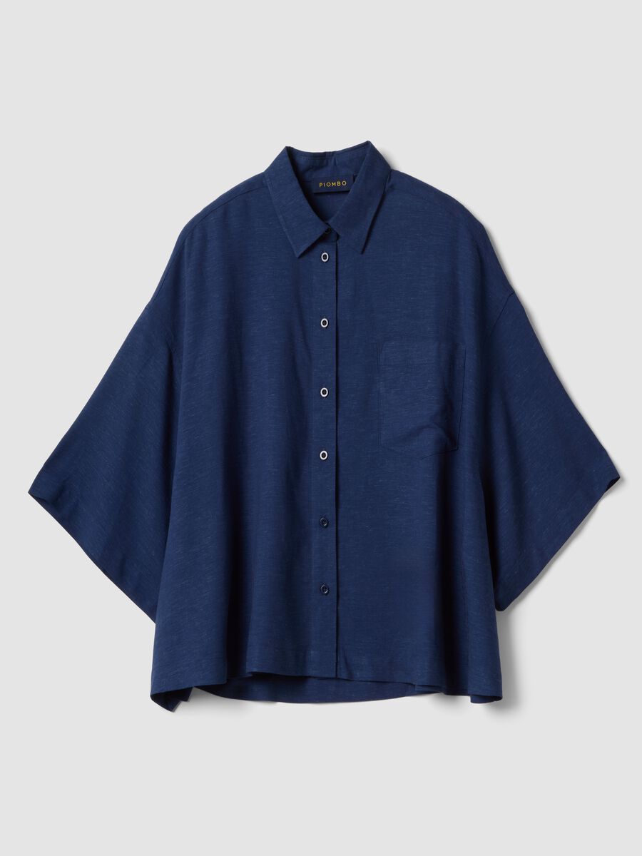 Camisa azul em mistura de viscose e linho, corte oversize_4