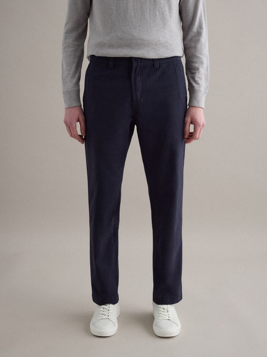 Straight blue twill chinos in pure cotton regular fit_1