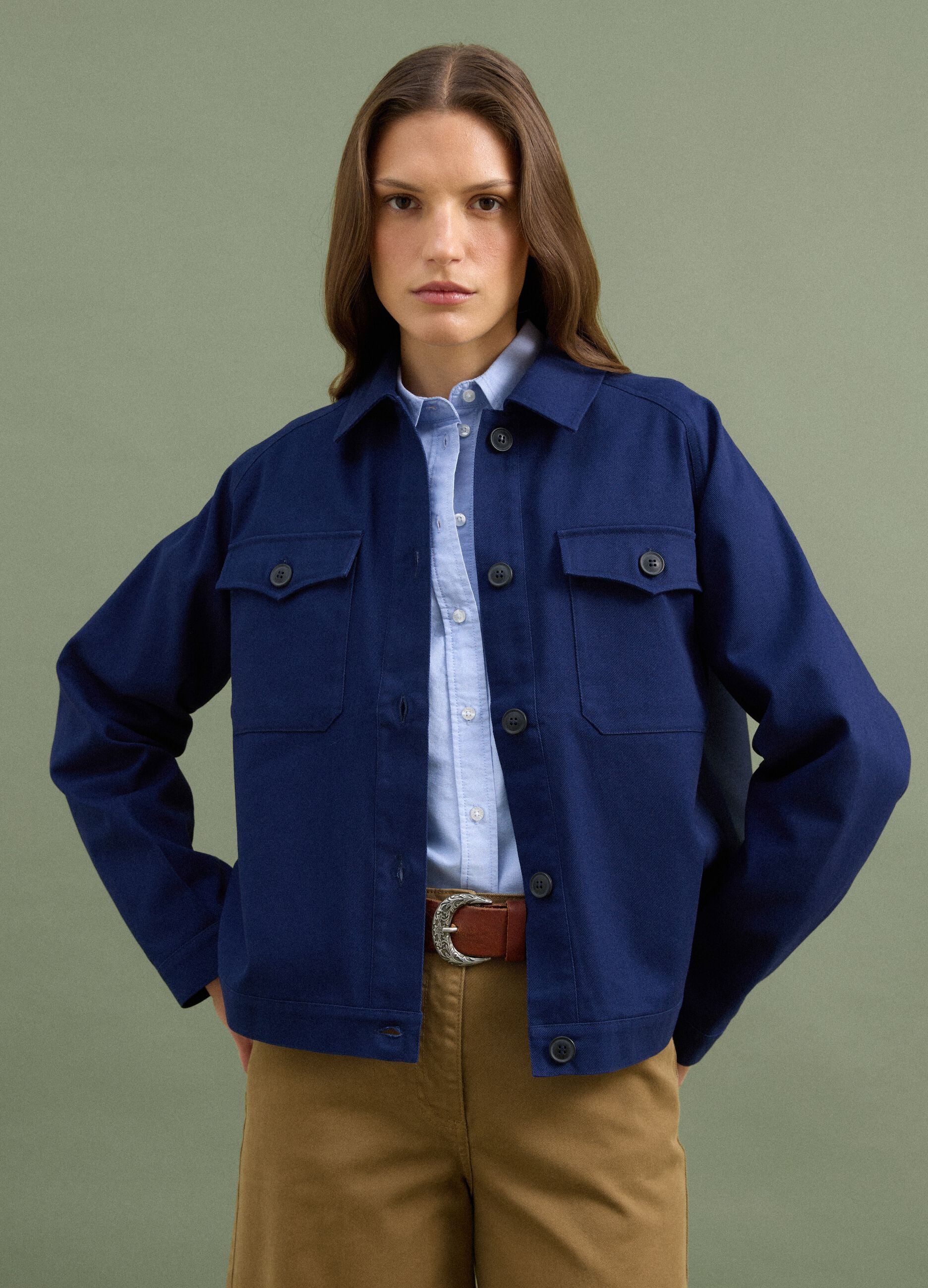 Blue pure cotton regular-fit shacket