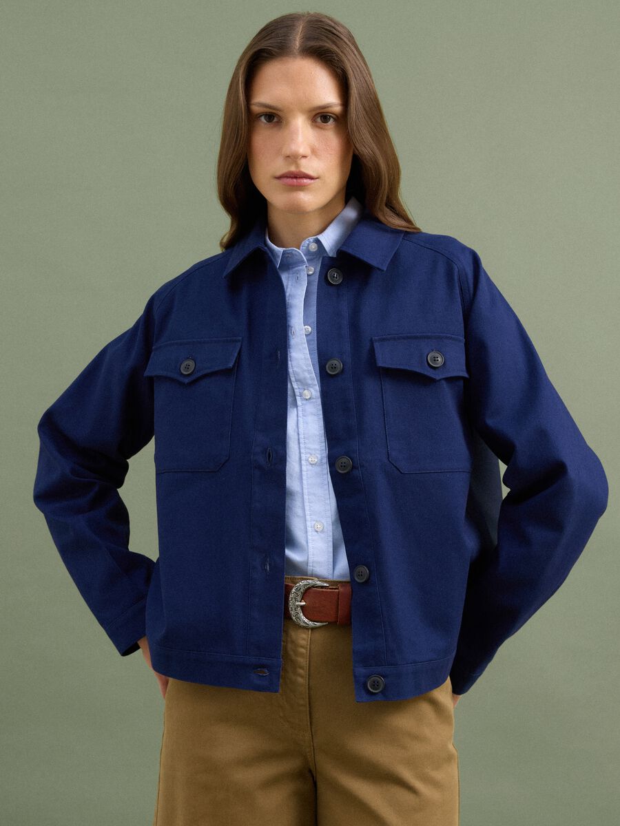Blue pure cotton regular-fit shacket_0