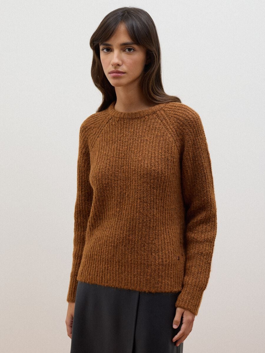 Brown regular-fit ribbed stretch-wool jumper_0