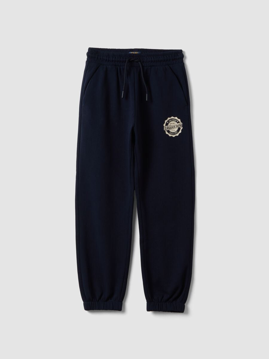 Pantaloni jogger blu in puro cotone regular fit_0