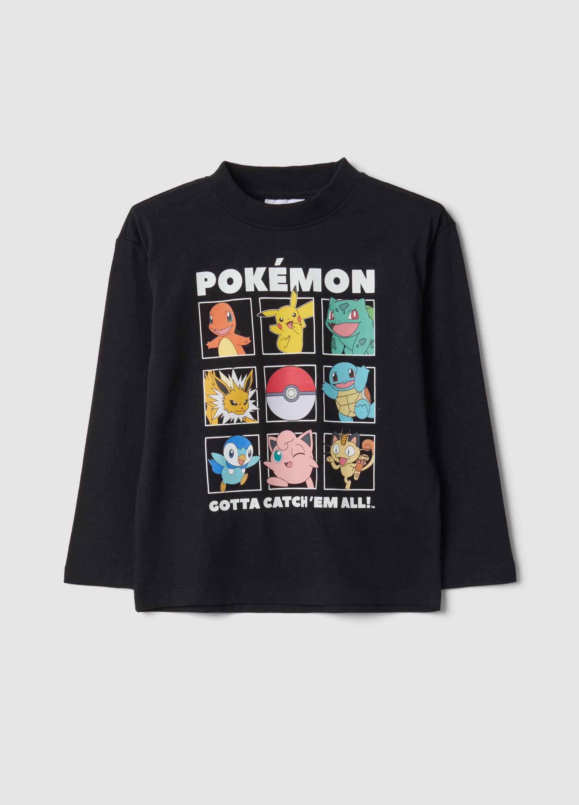 T-shirt preta 100% algod&atilde;o com gola redonda e estampado Pok&eacute;mon