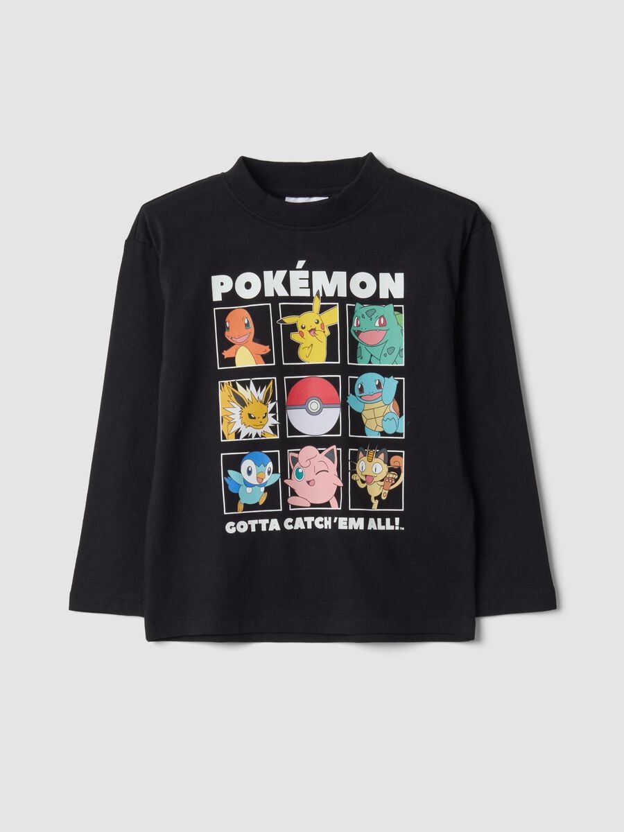 T-shirt preta 100% algod&atilde;o com gola redonda e estampado Pok&eacute;mon_0