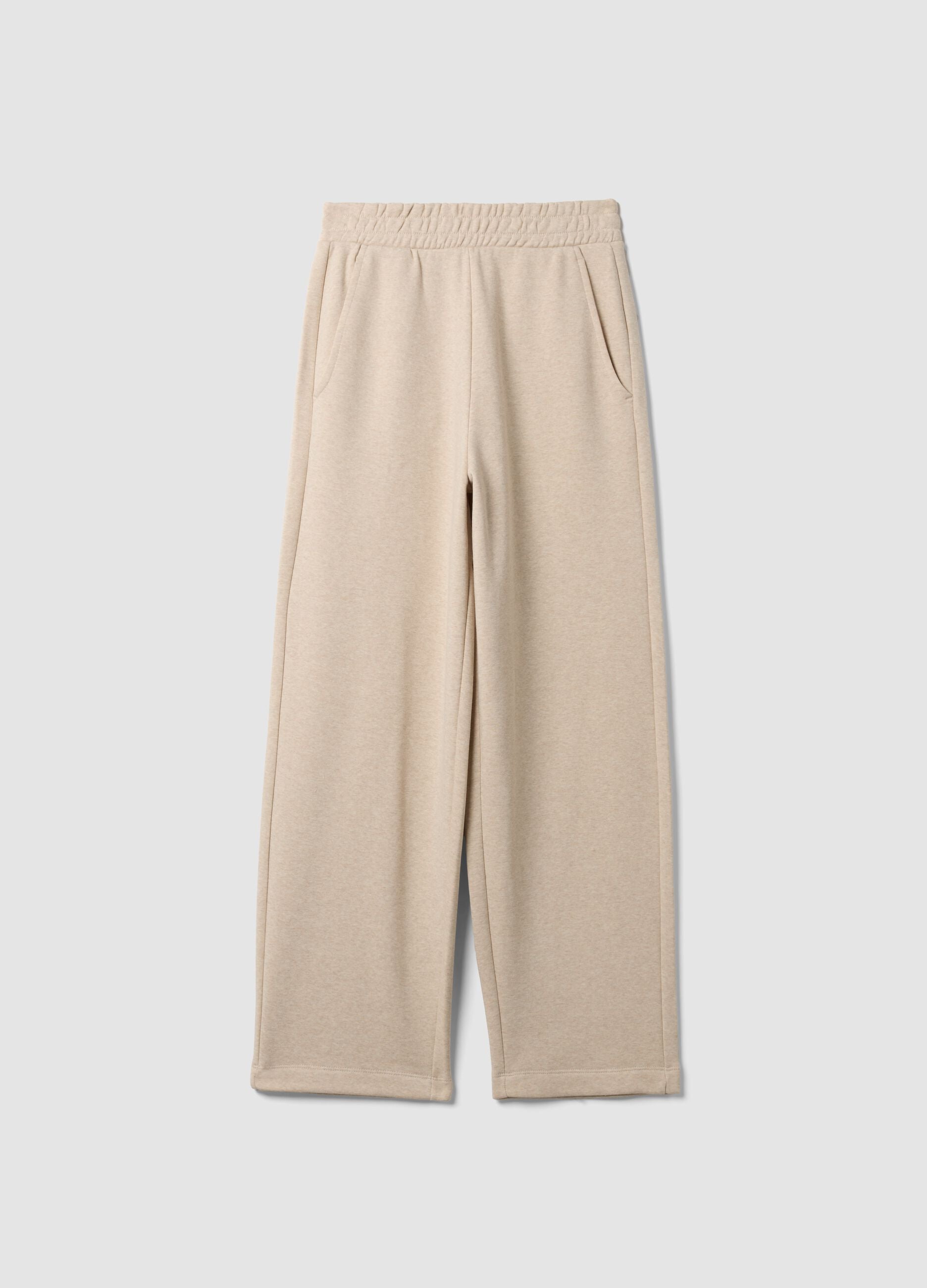 Beige cotton-blend straight-fit trousers
