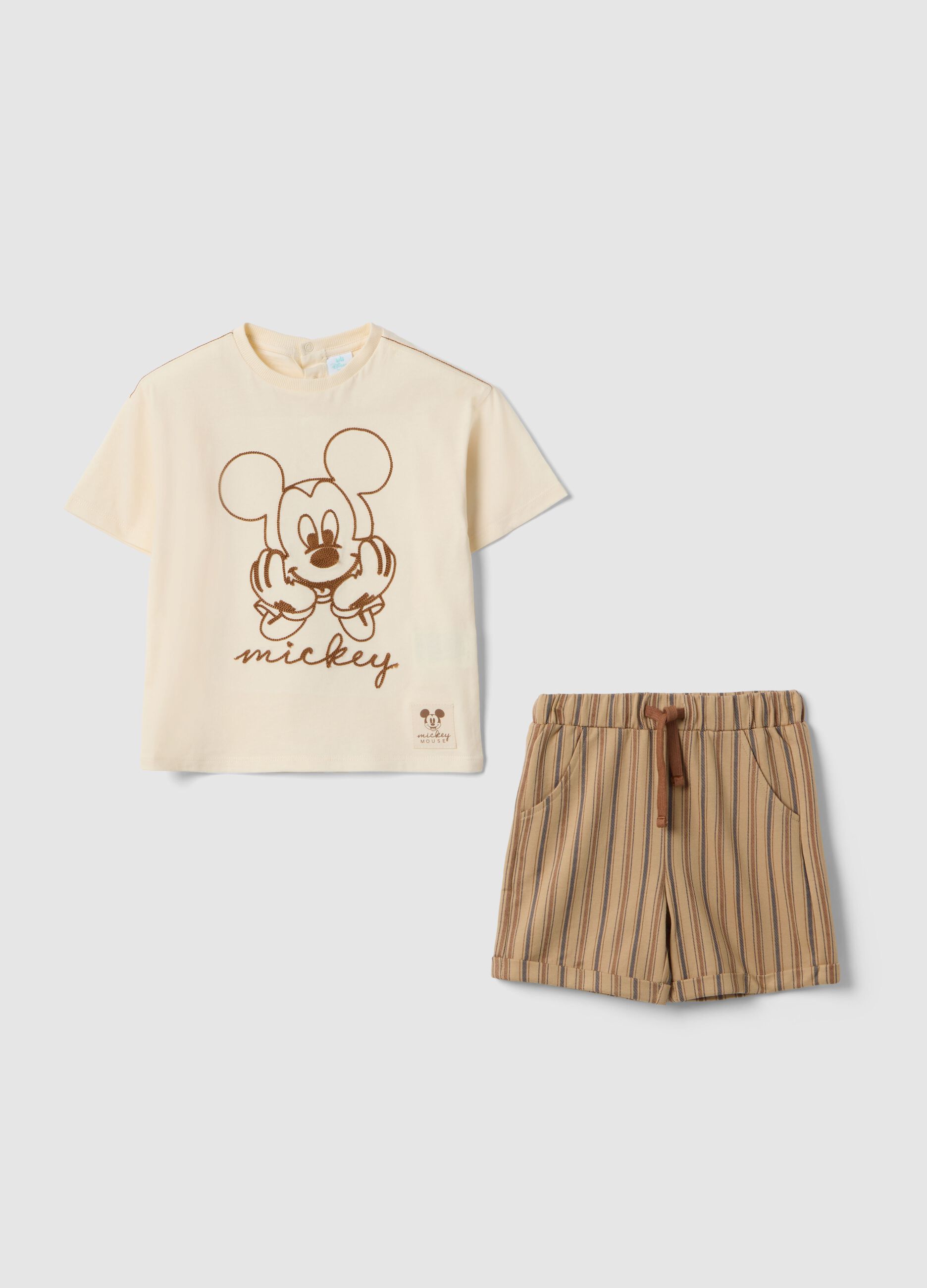 Conjunto multicolor de camisola e cal&ccedil;&otilde;es em puro algod&atilde;o com Mickey para crian&ccedil;as