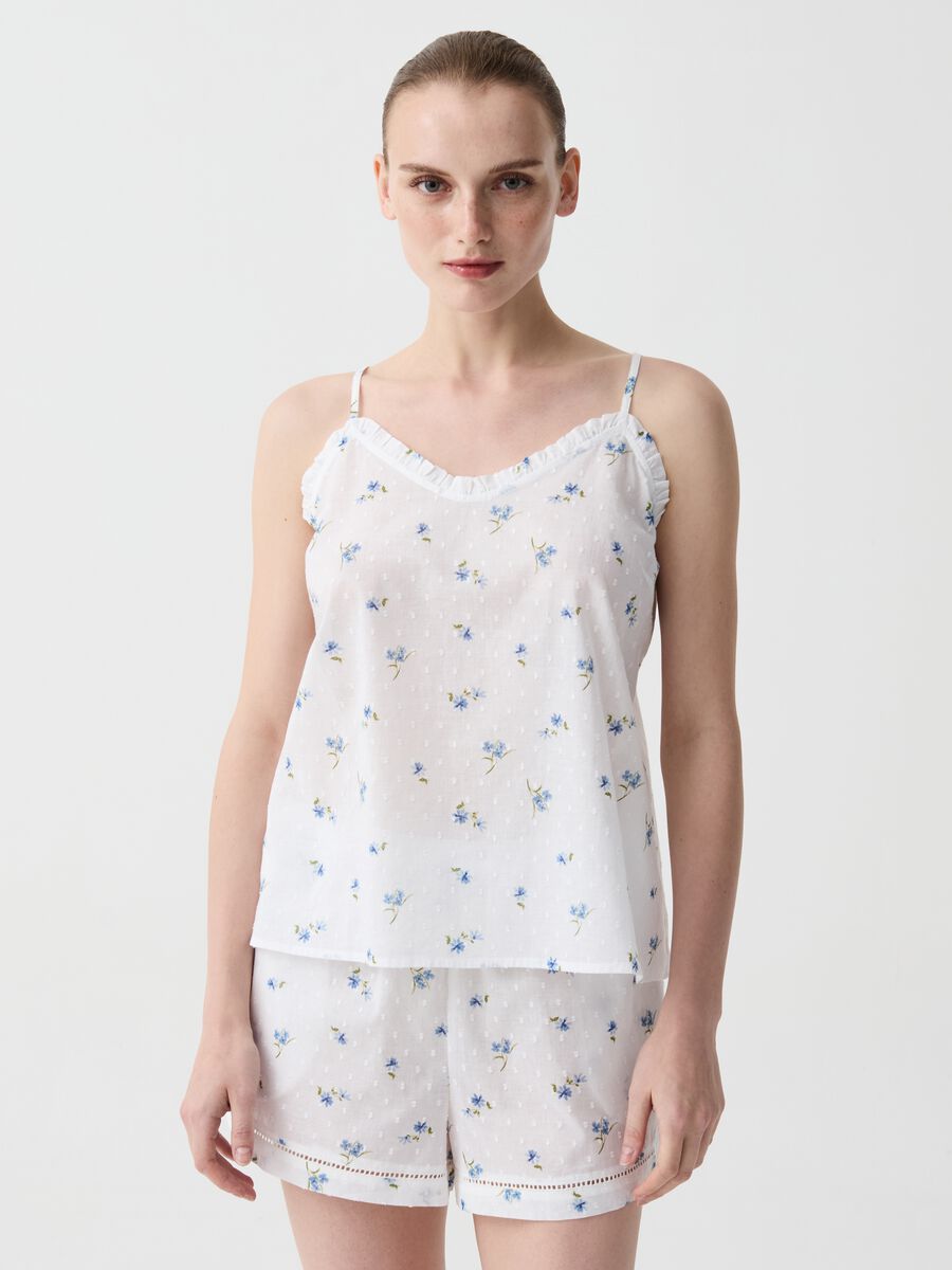 Pijama corto de algodón dobby de florecitas_0