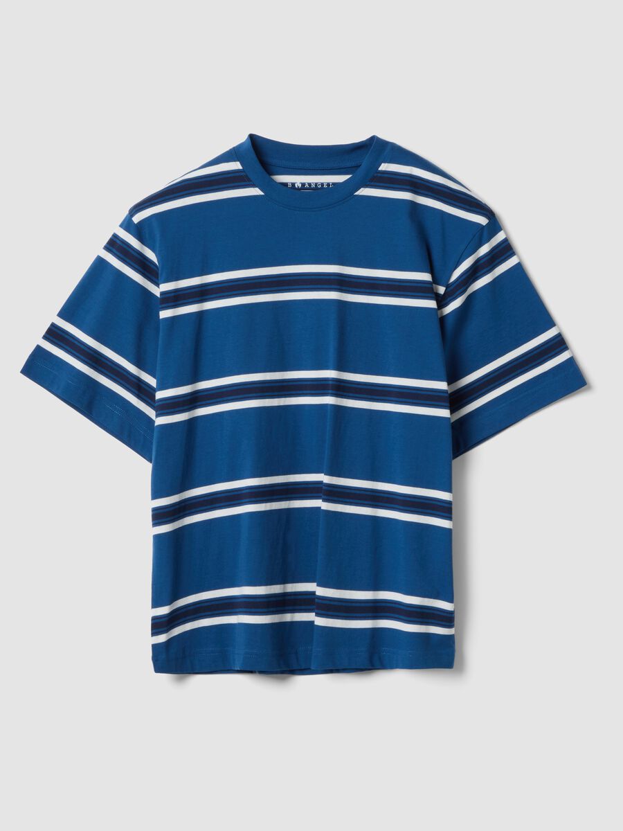 Blue striped pure cotton T-shirt_5