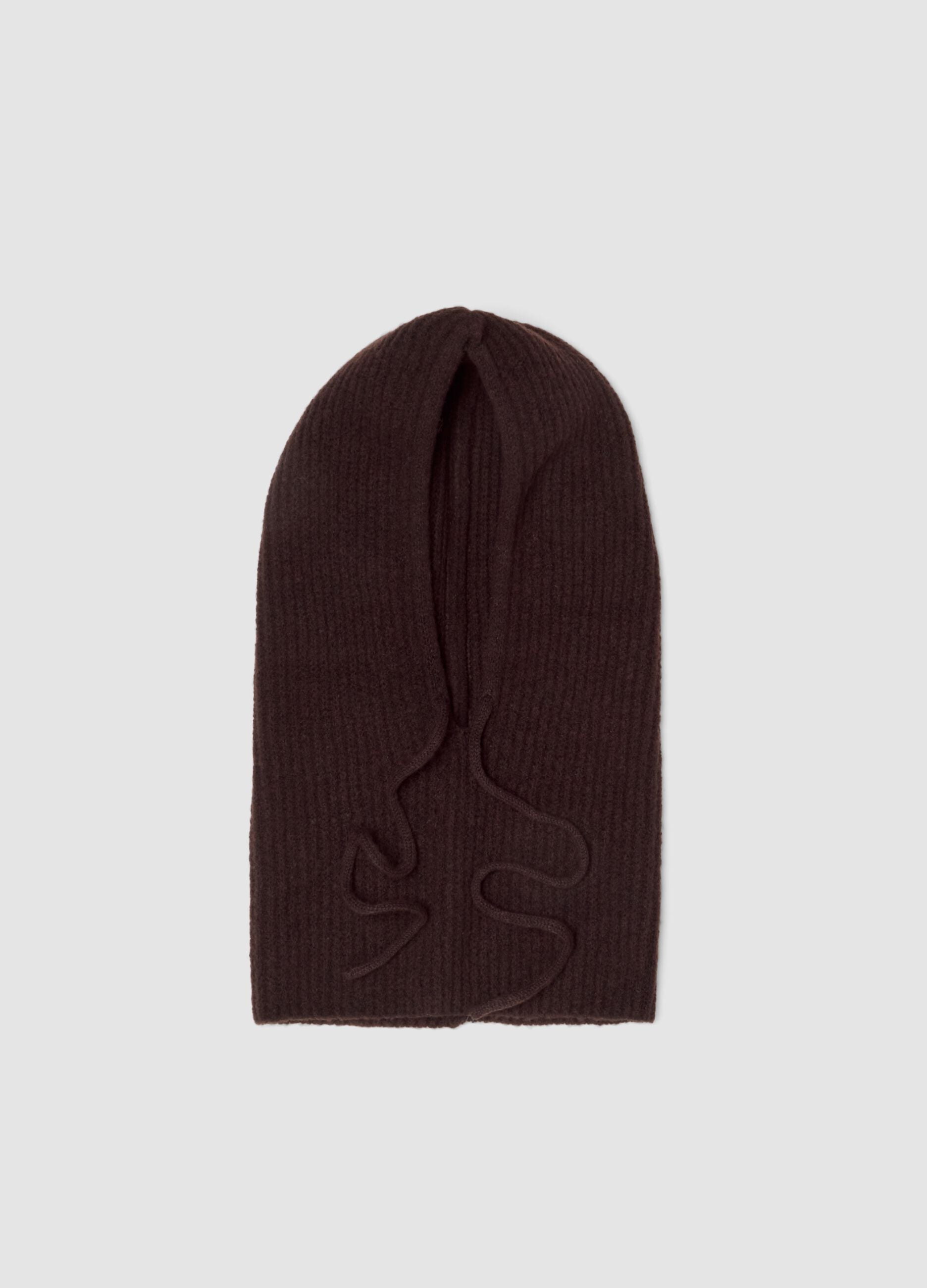 Braune Balaclava aus elastischer Wolle in Jerseystrick