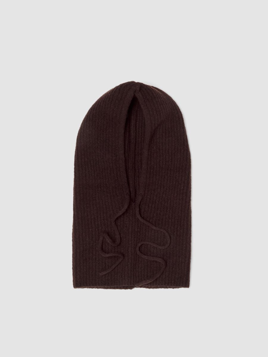 Braune Balaclava aus elastischer Wolle in Jerseystrick_1