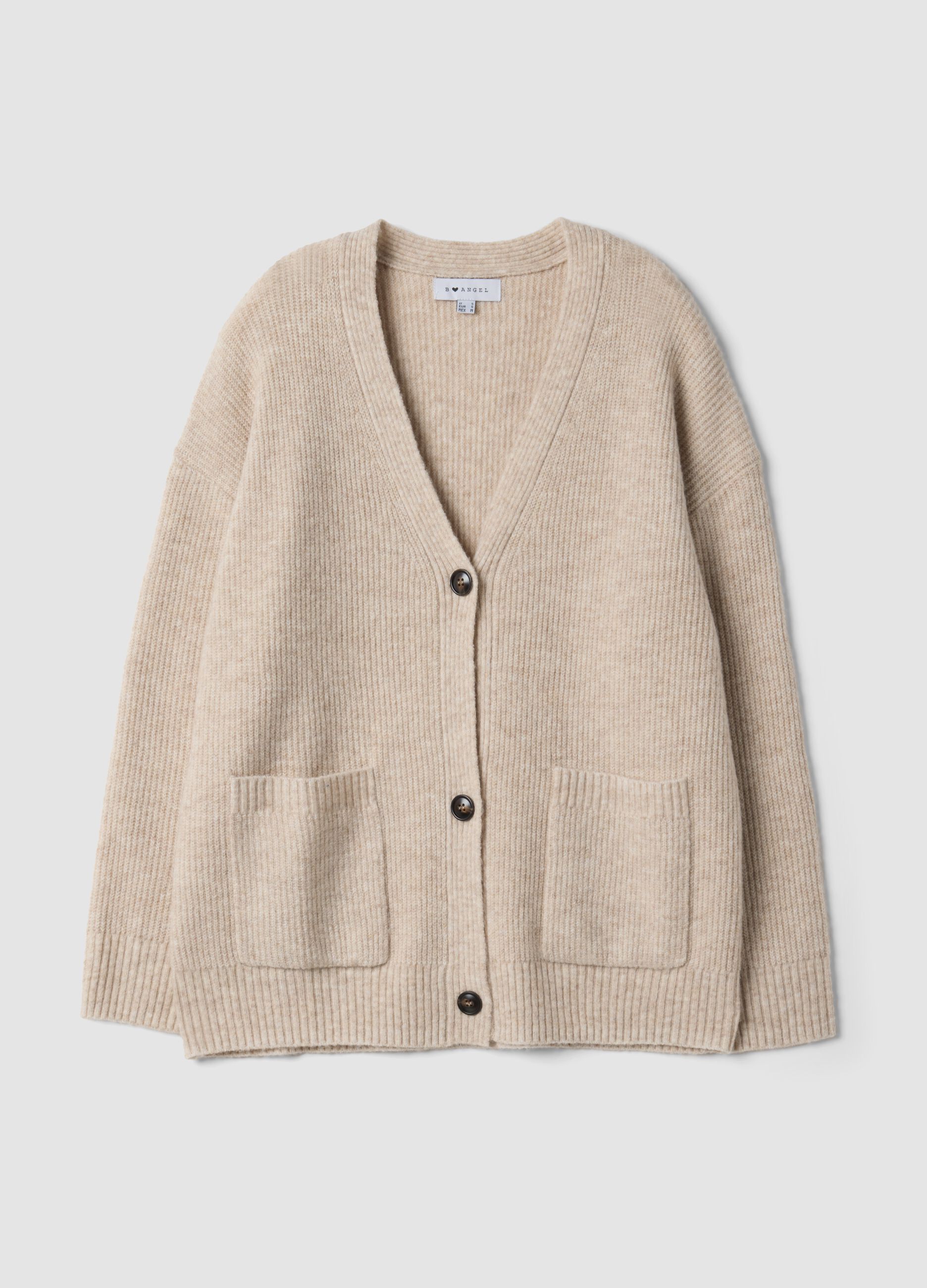 Beiger Stretch-Cardigan mit tiefem V-Ausschnitt