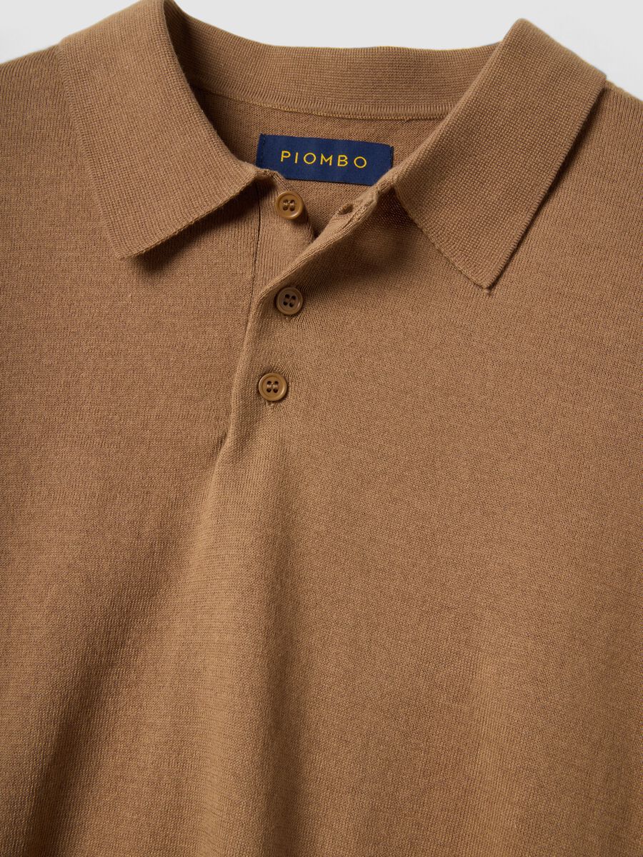 Regular fit brown polo shirt in cotton, linen and silk blend_1