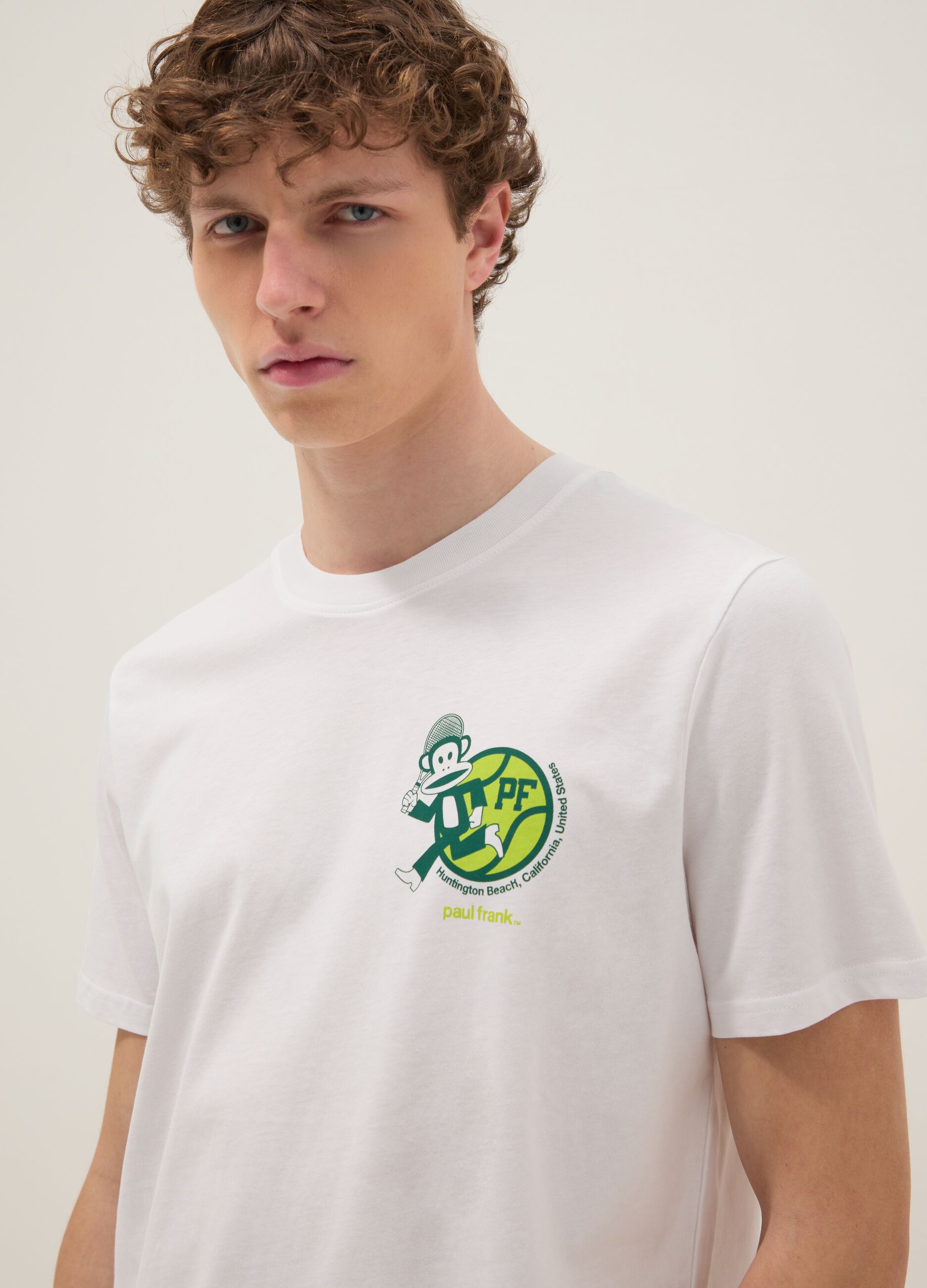Wei&szlig;es T-Shirt aus reiner Baumwolle mit Paul-Frank-Print, Regular Fit