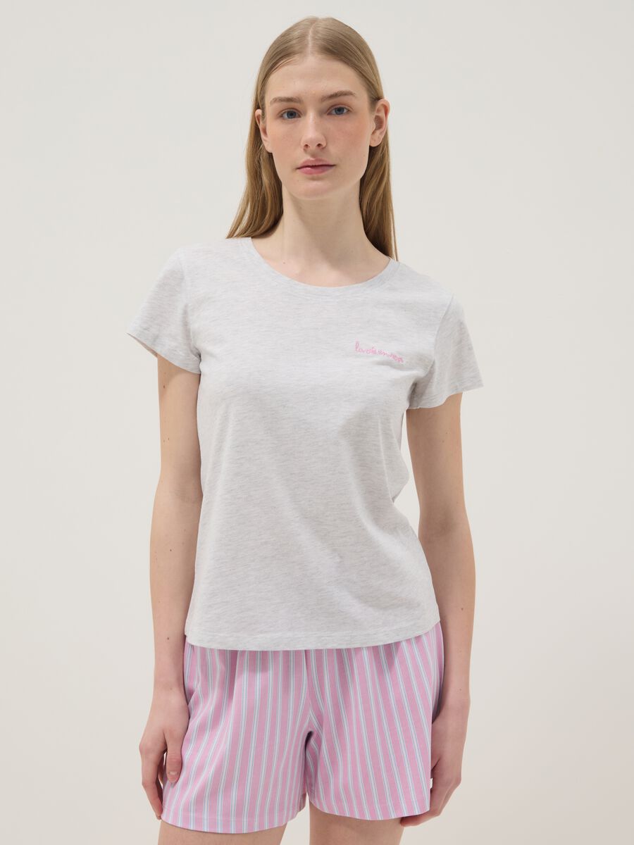 Short striped multicoloured stretch cotton pyjamas, regular fit_1