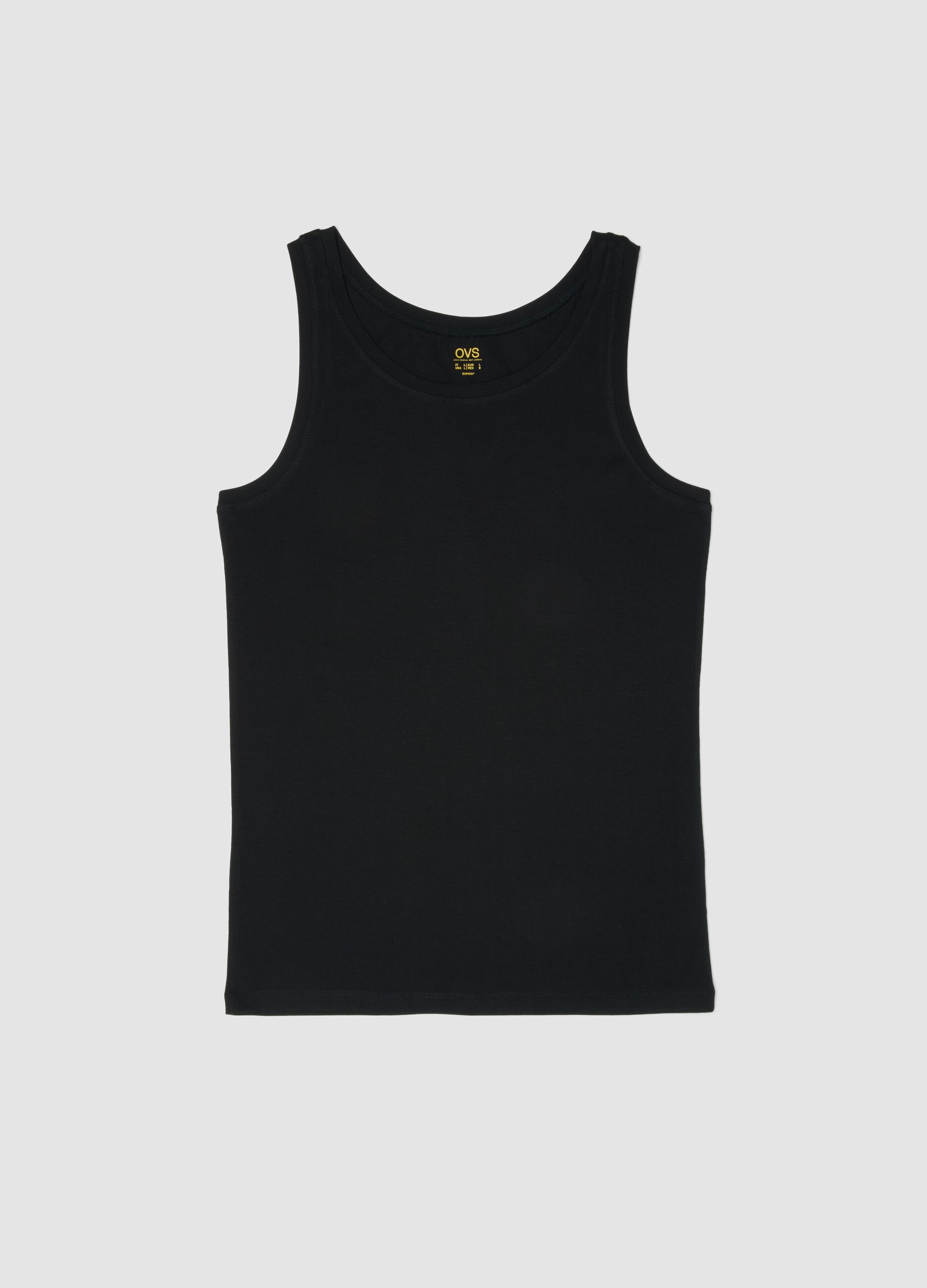 Schwarzes Tanktop aus reiner Supima-Baumwolle, Regular Fit
