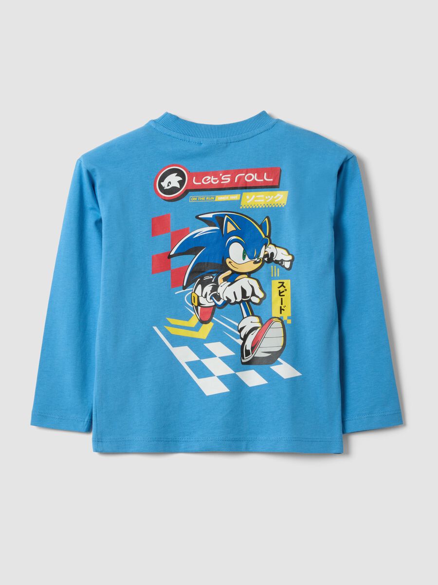 Blue pure cotton jersey T-shirt with crew neck and Sonic print_1